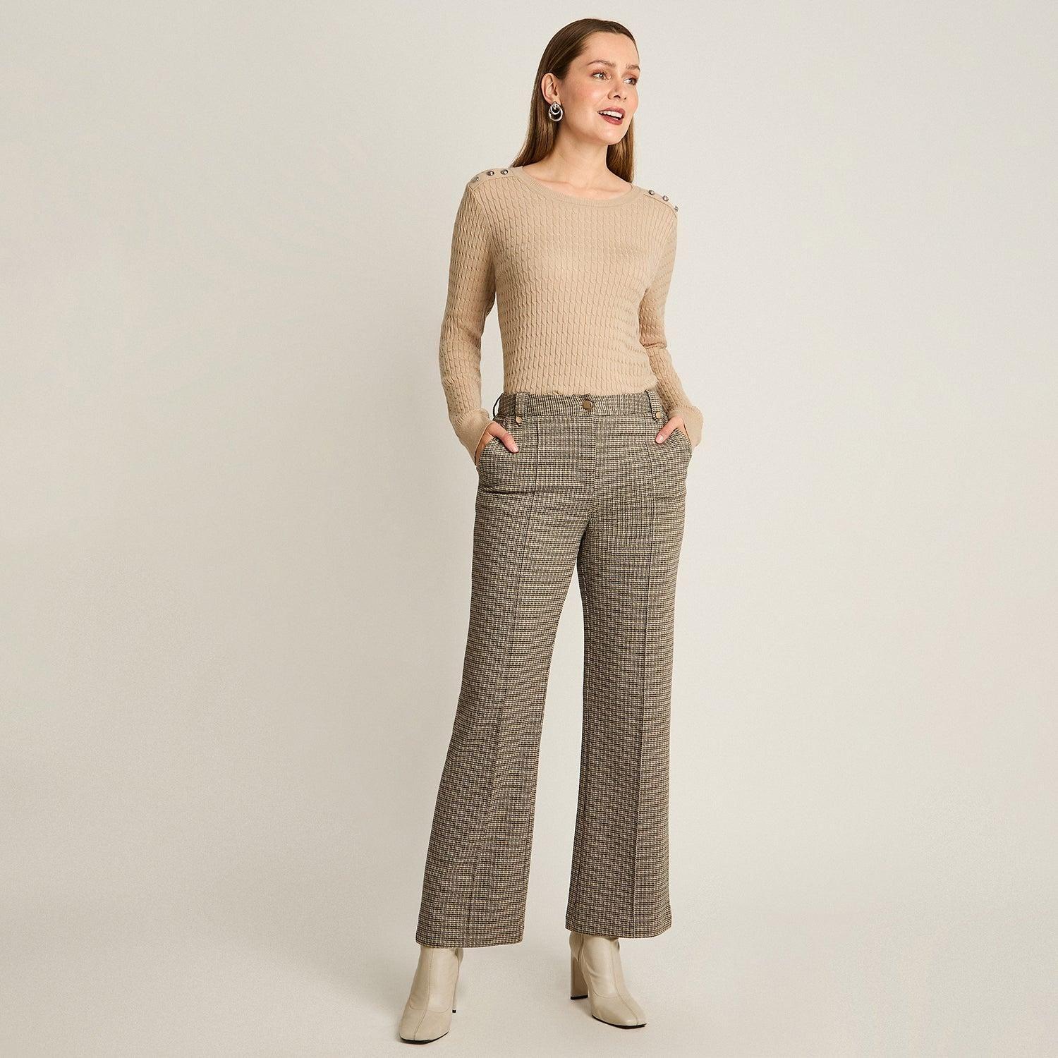 Pantalón Formal Beige con Estampado Cuadrille Clásico Corte Recto-3