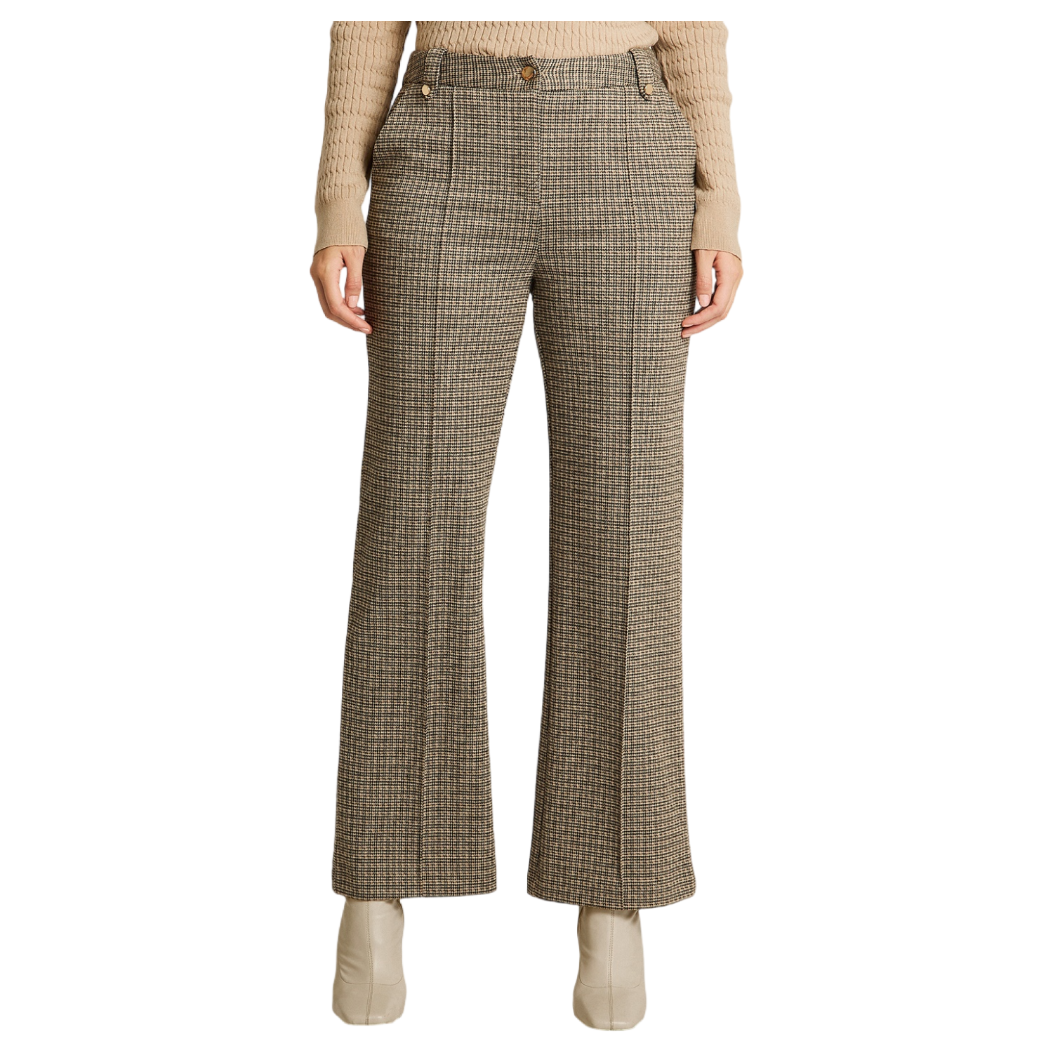 Pantalón Formal Beige con Estampado Cuadrille Clásico Corte Recto-0