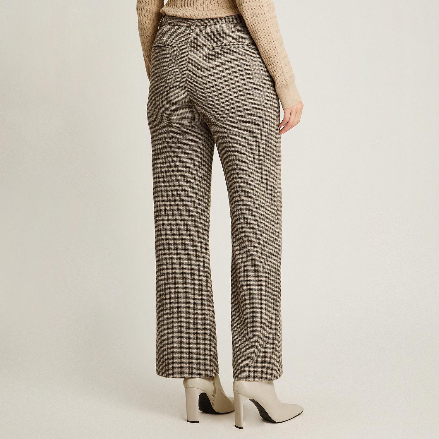 Pantalón Formal Beige con Estampado Cuadrille Clásico Corte Recto-1