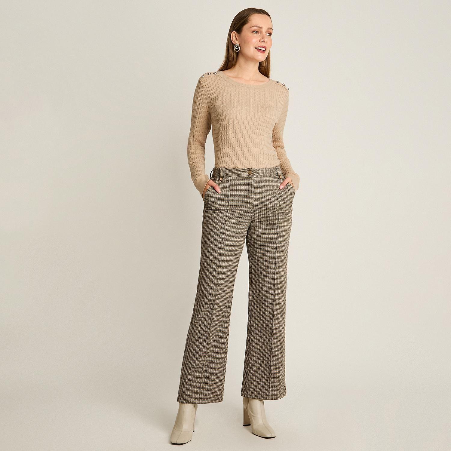 Pantalón Formal Beige con Estampado Cuadrille Clásico Corte Recto-3