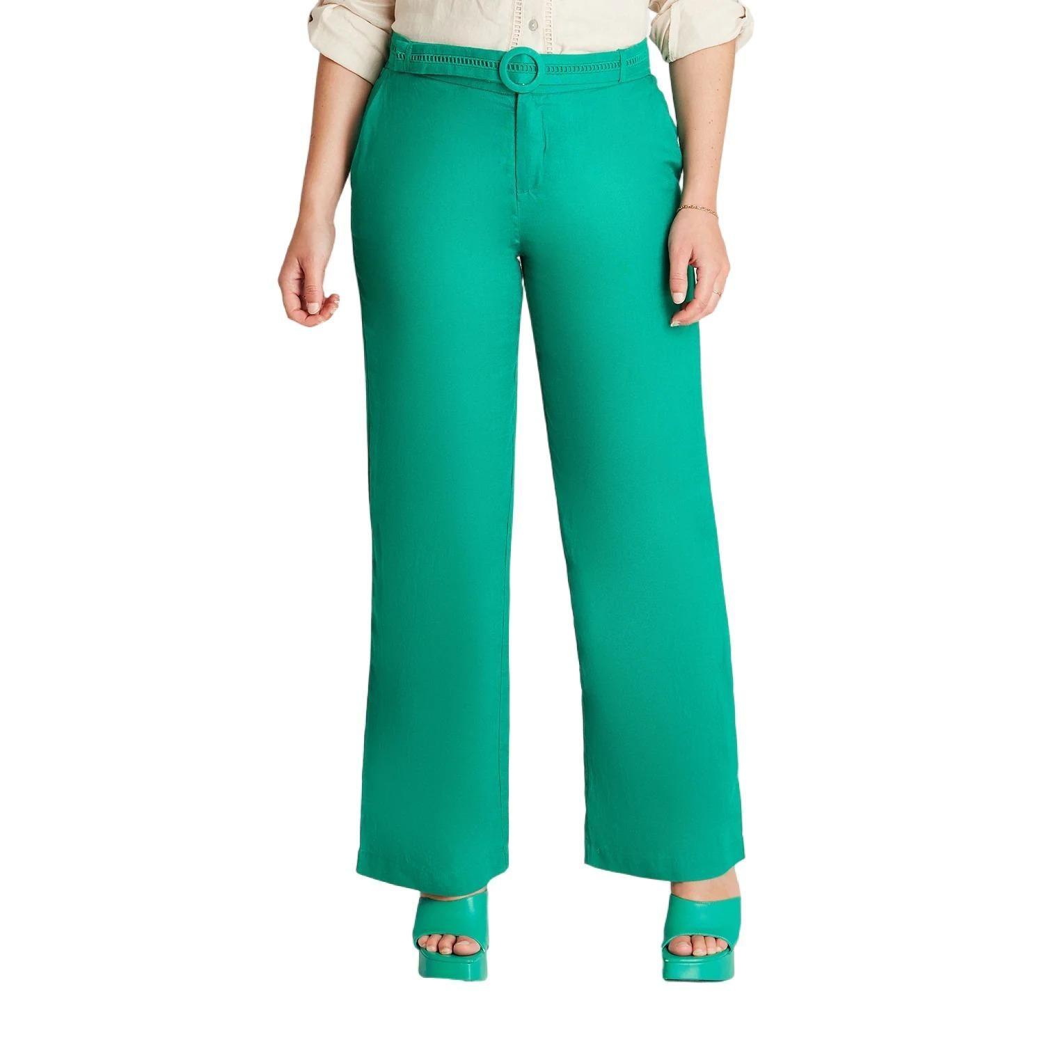 Pantalón Lino Formal Verde Cinturón-0