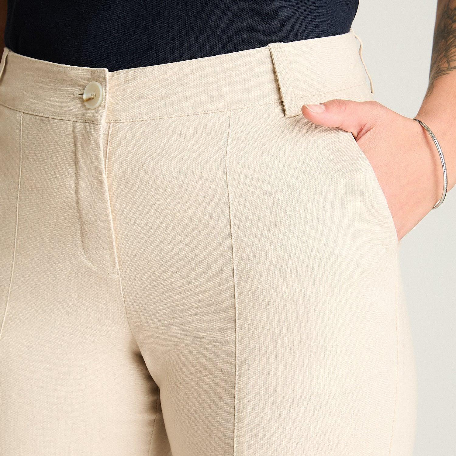 Pantalón Formal De Lino Recto Arena-2