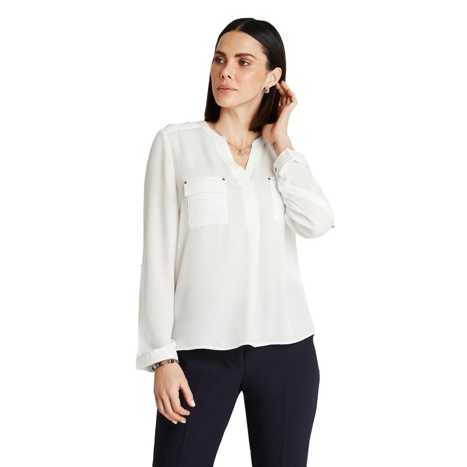 Blusa Crudo Manga Larga Cuello Mao-0