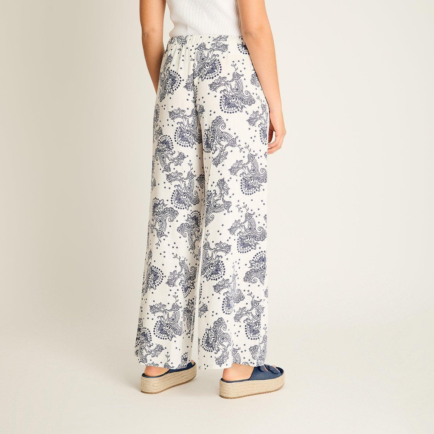 Pantalon Palazzo Blanco Estampado Mediterráneo-1