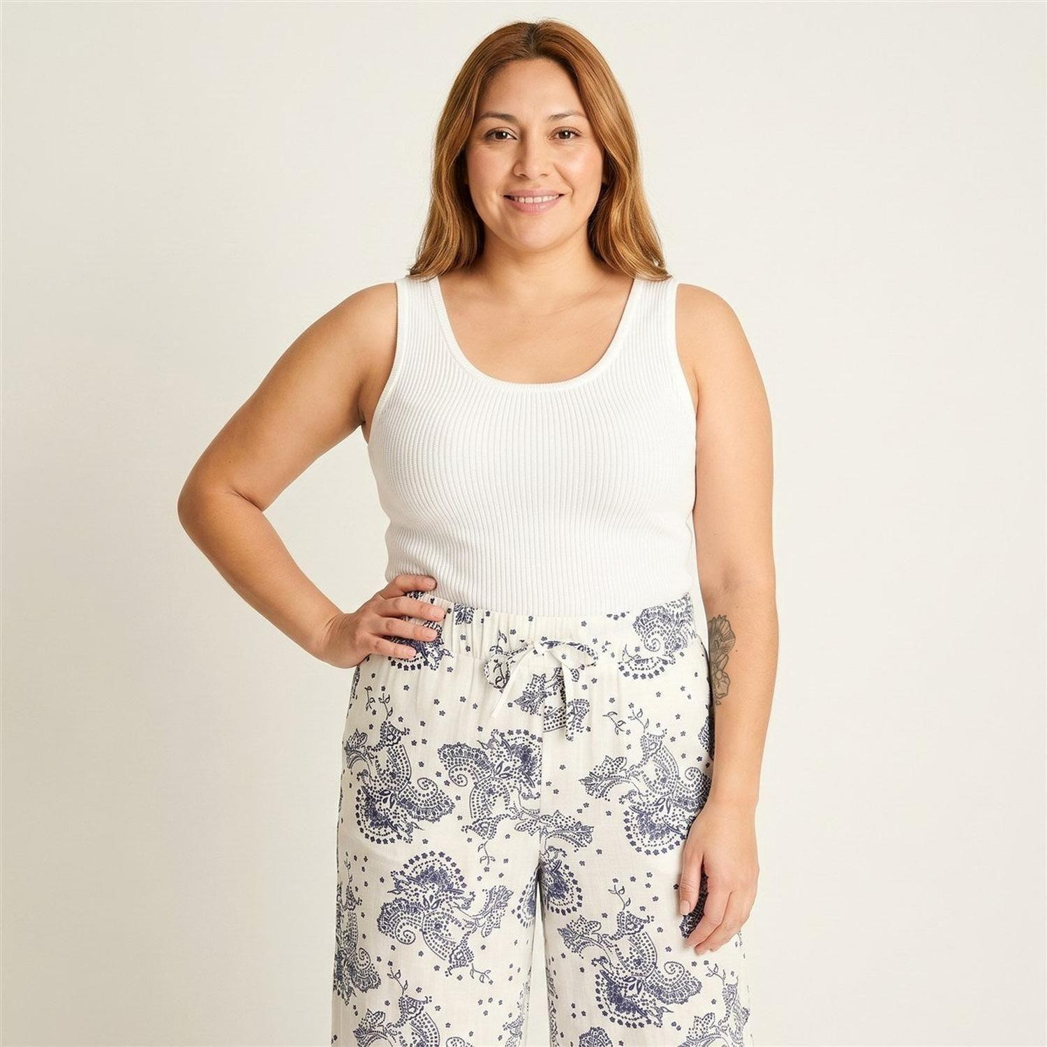 Pantalon Palazzo Blanco Estampado Mediterráneo-1