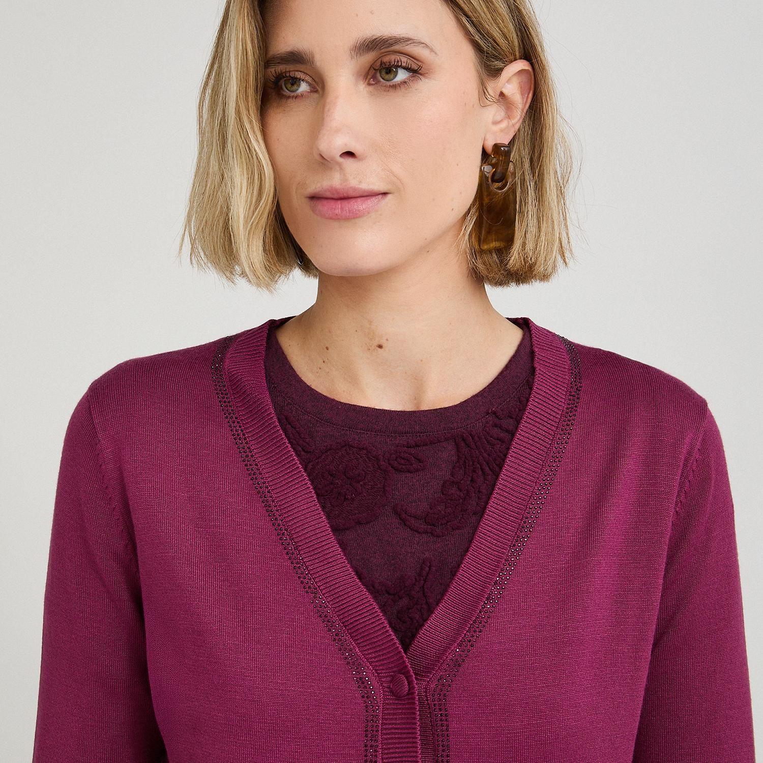 Cárdigan con Aplicación de Strass Morado-2