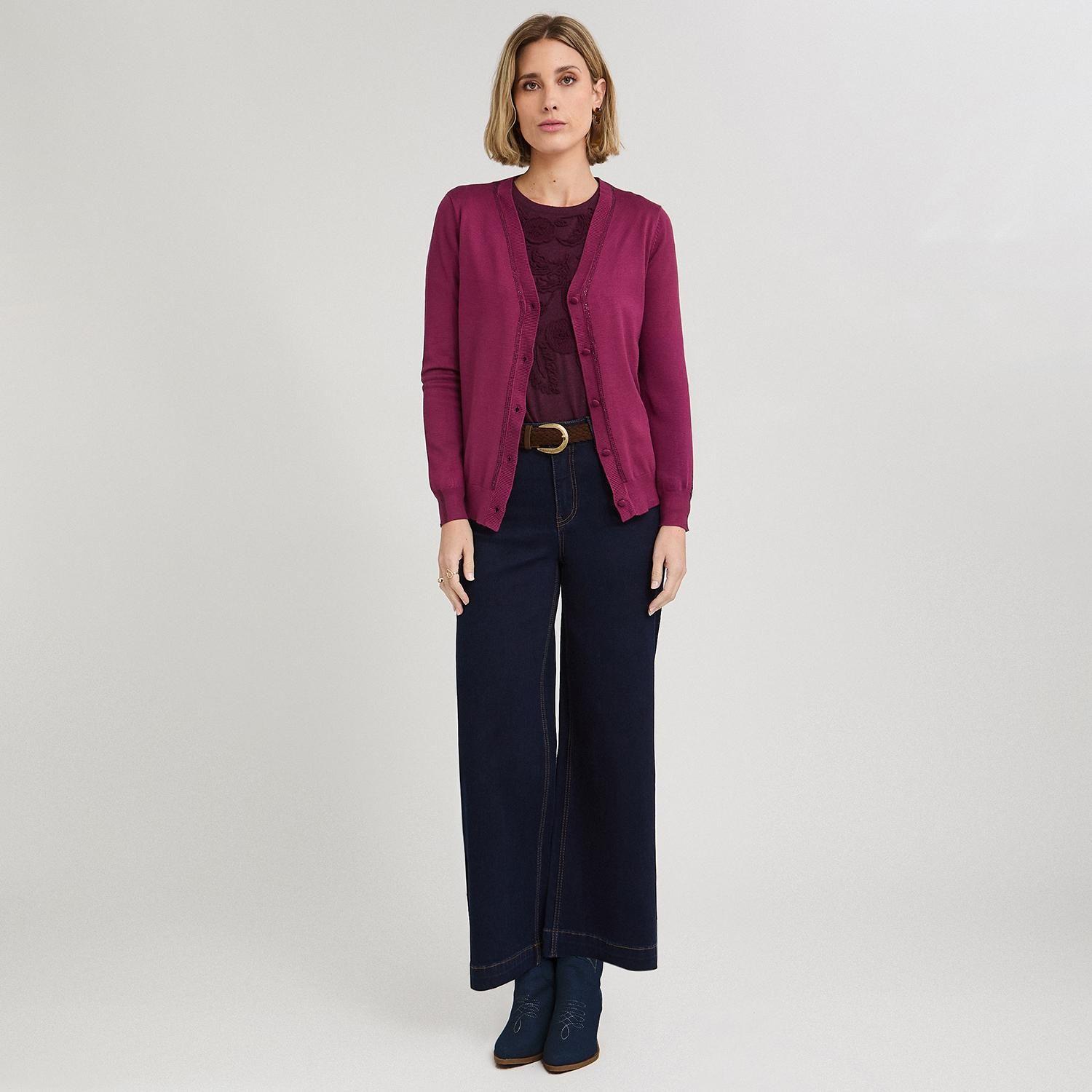Cárdigan con Aplicación de Strass Morado-3