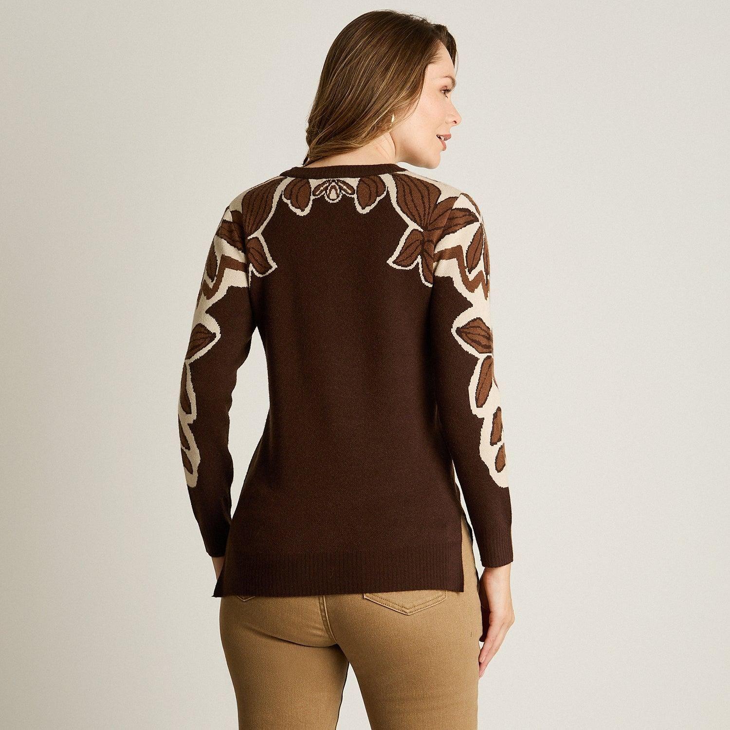Sweater Café con Estampado Floral-1