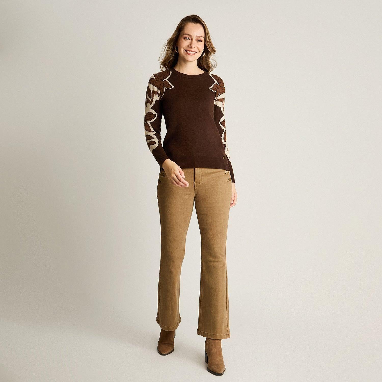 Sweater Café con Estampado Floral-3