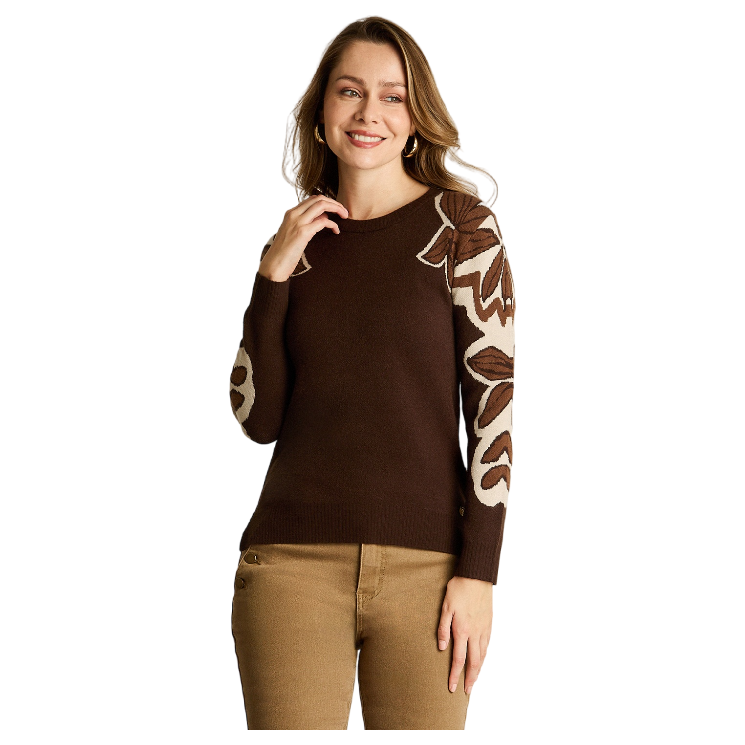 Sweater Café con Estampado Floral-0