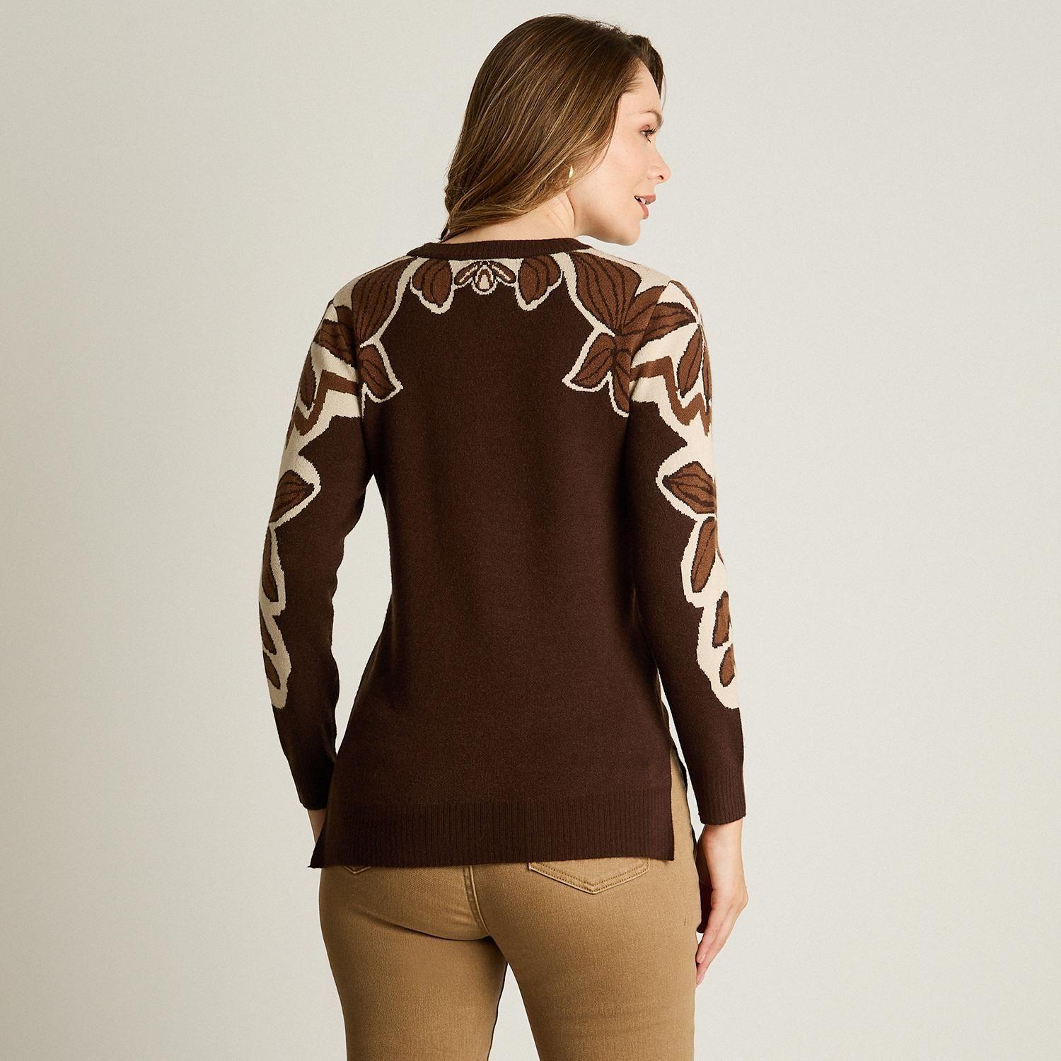 Sweater Café con Estampado Floral-1