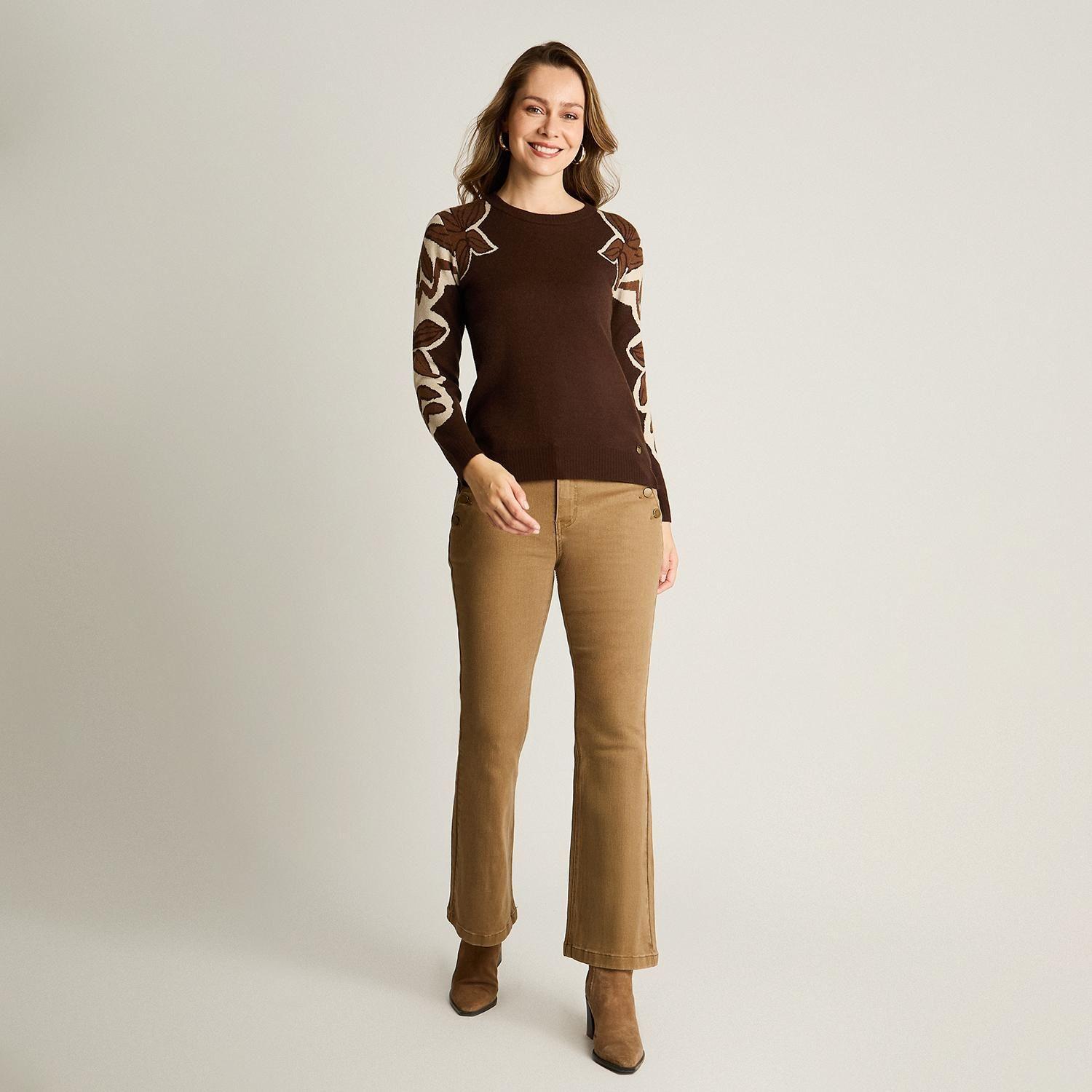 Sweater Café con Estampado Floral-3