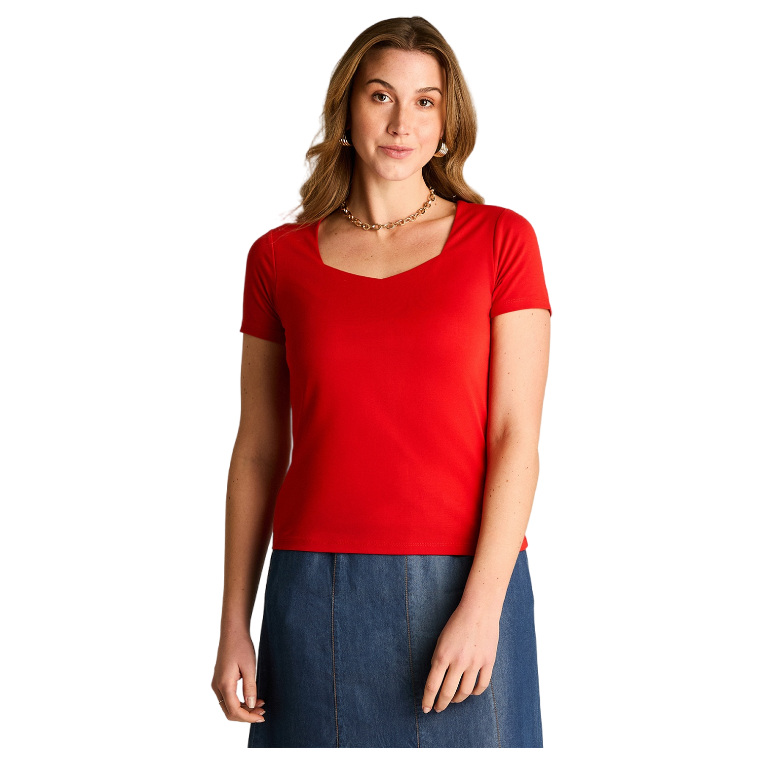 Polera Roja Escote Cuadrado y Calce Cómodo-0
