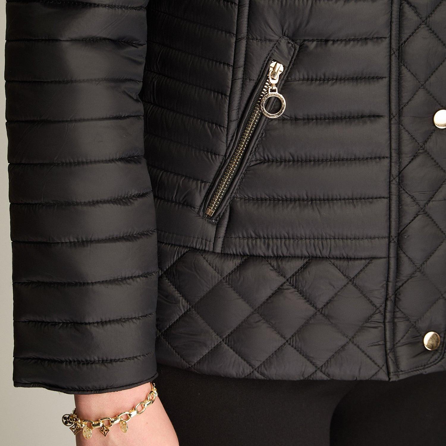 Parka Negra Acolchada Manga Larga con Bolsillos con Cierre-2