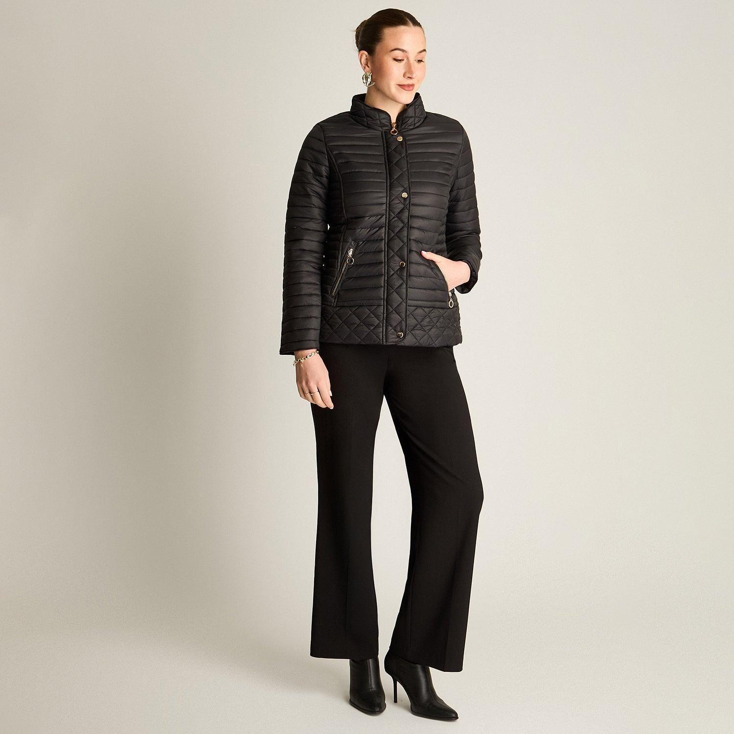 Parka Negra Acolchada Manga Larga con Bolsillos con Cierre-3