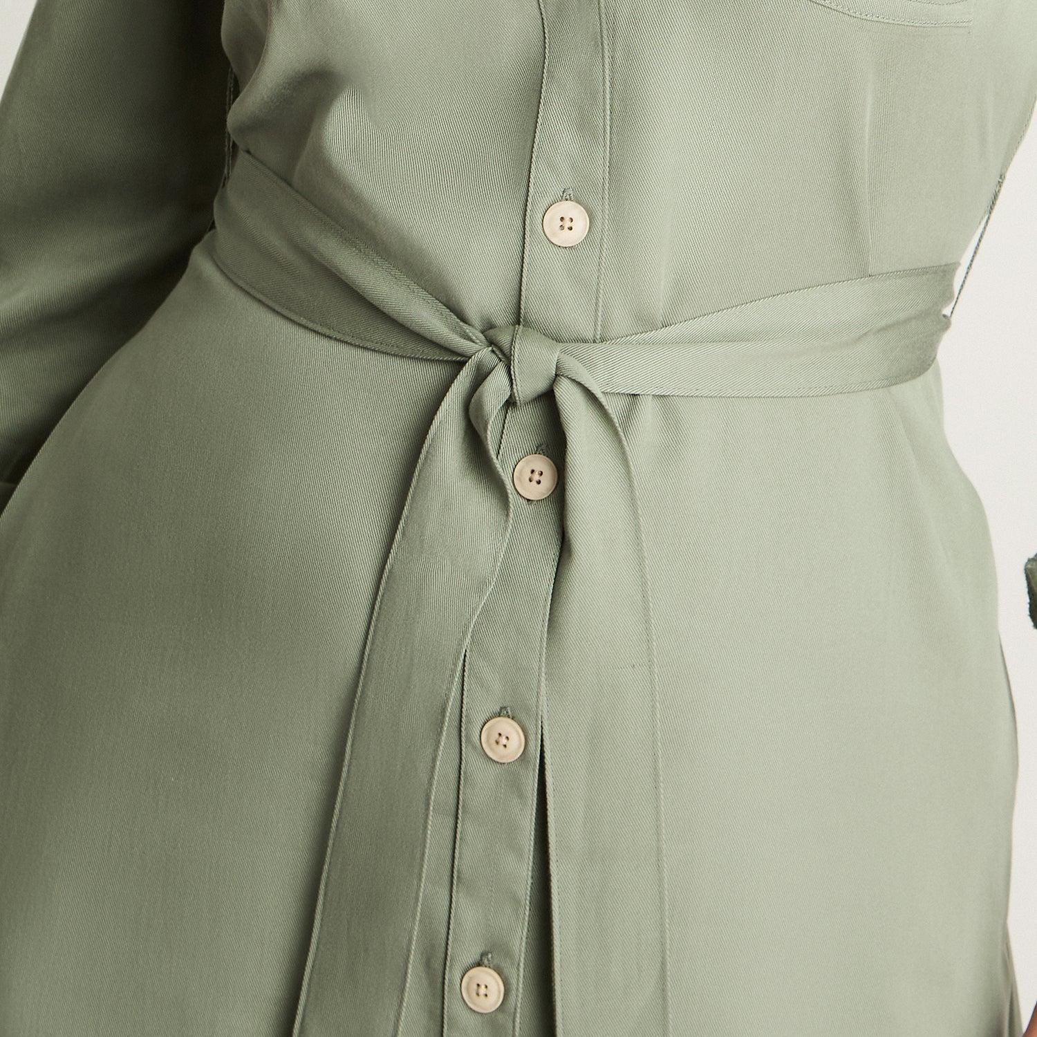 Vestido Manga Larga Lyocell Camisero Verde-2