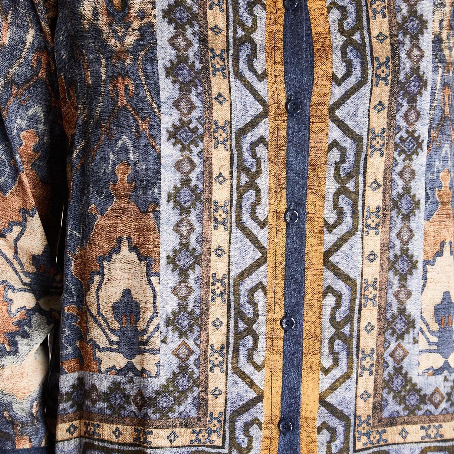 Blusa Camisera Azul Estampada Manga Larga-2