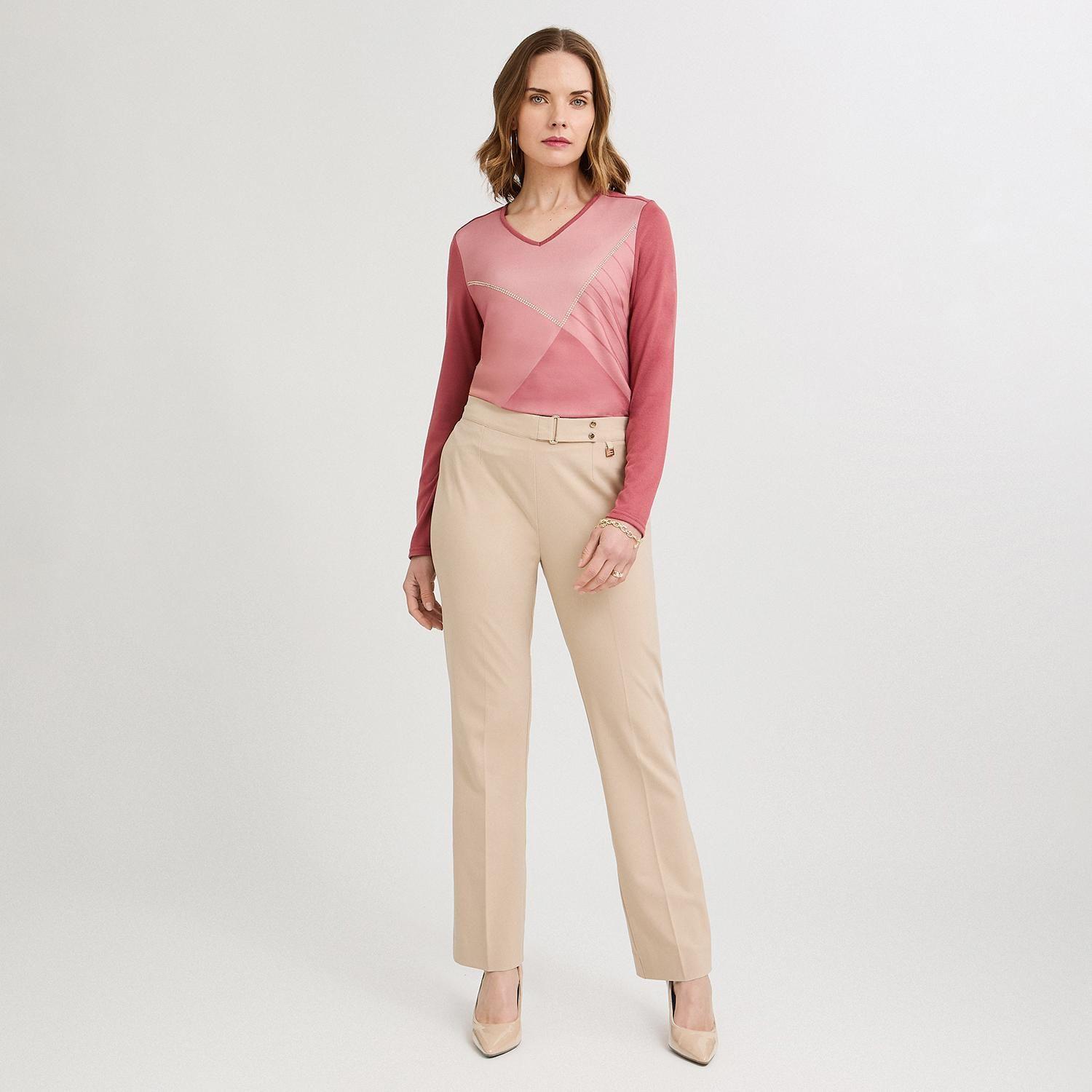 Pantalón Formal Recto Pretina Elasticada Beige-3
