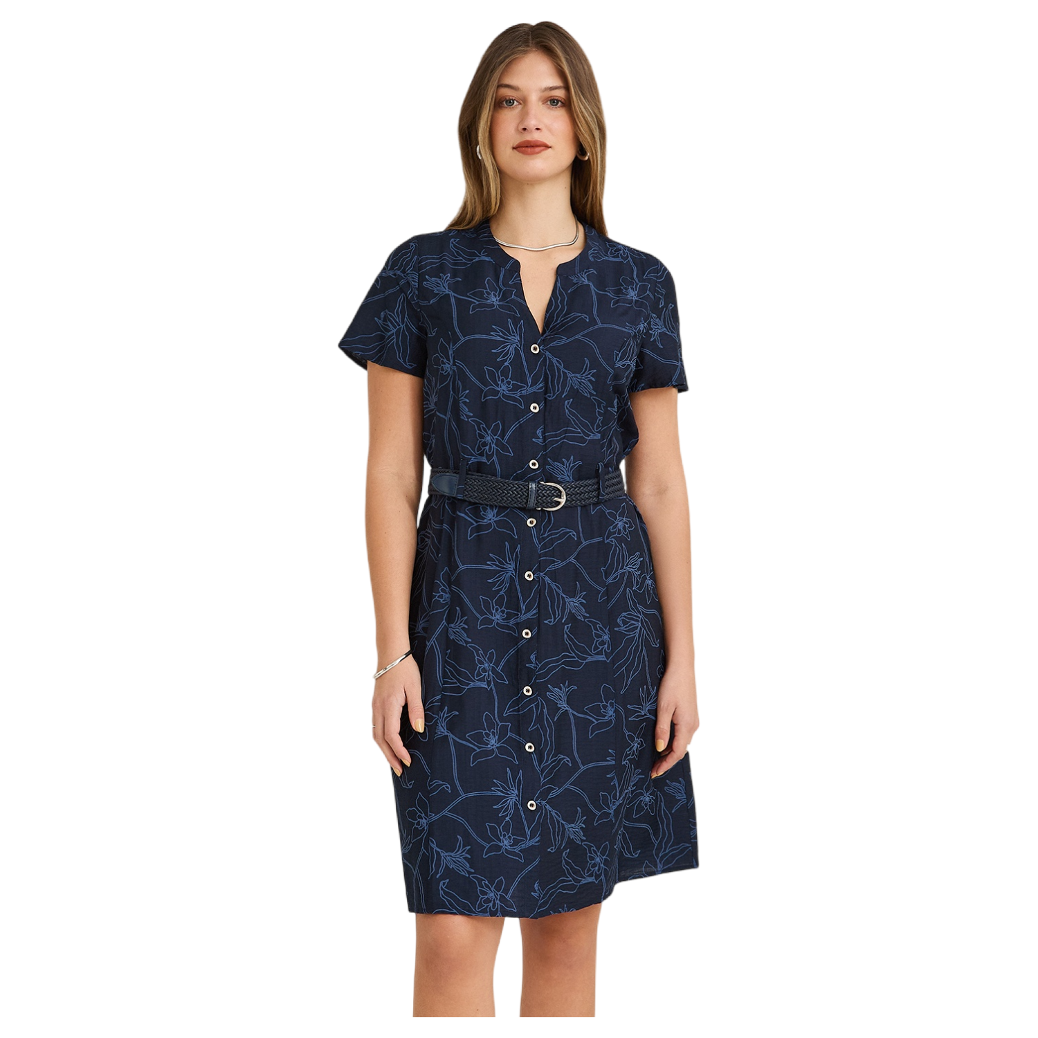 Vestido Midi Manga Corta Look Bordado Azul-0