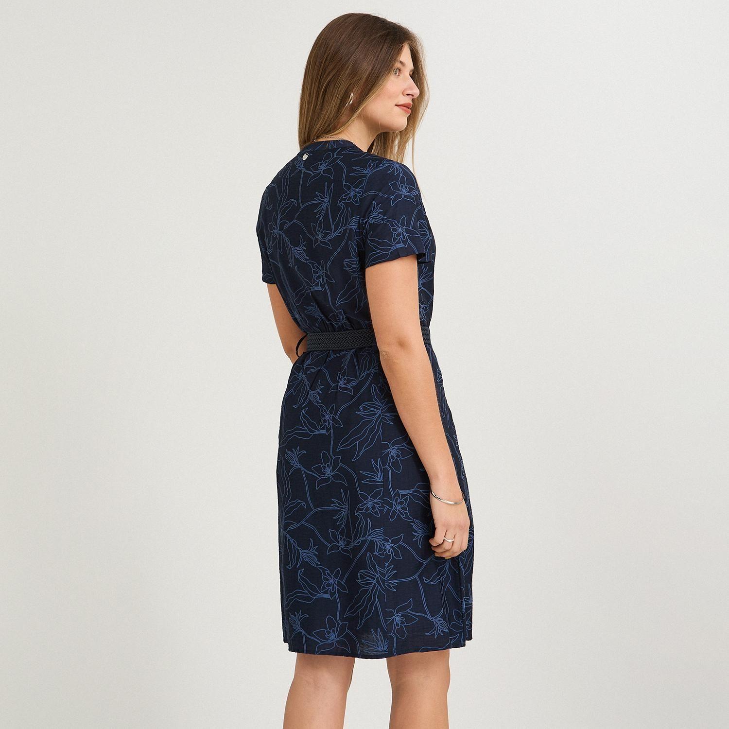 Vestido Midi Manga Corta Look Bordado Azul-1