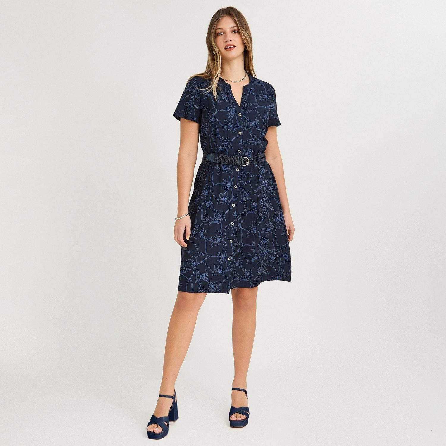 Vestido Midi Manga Corta Look Bordado Azul-3