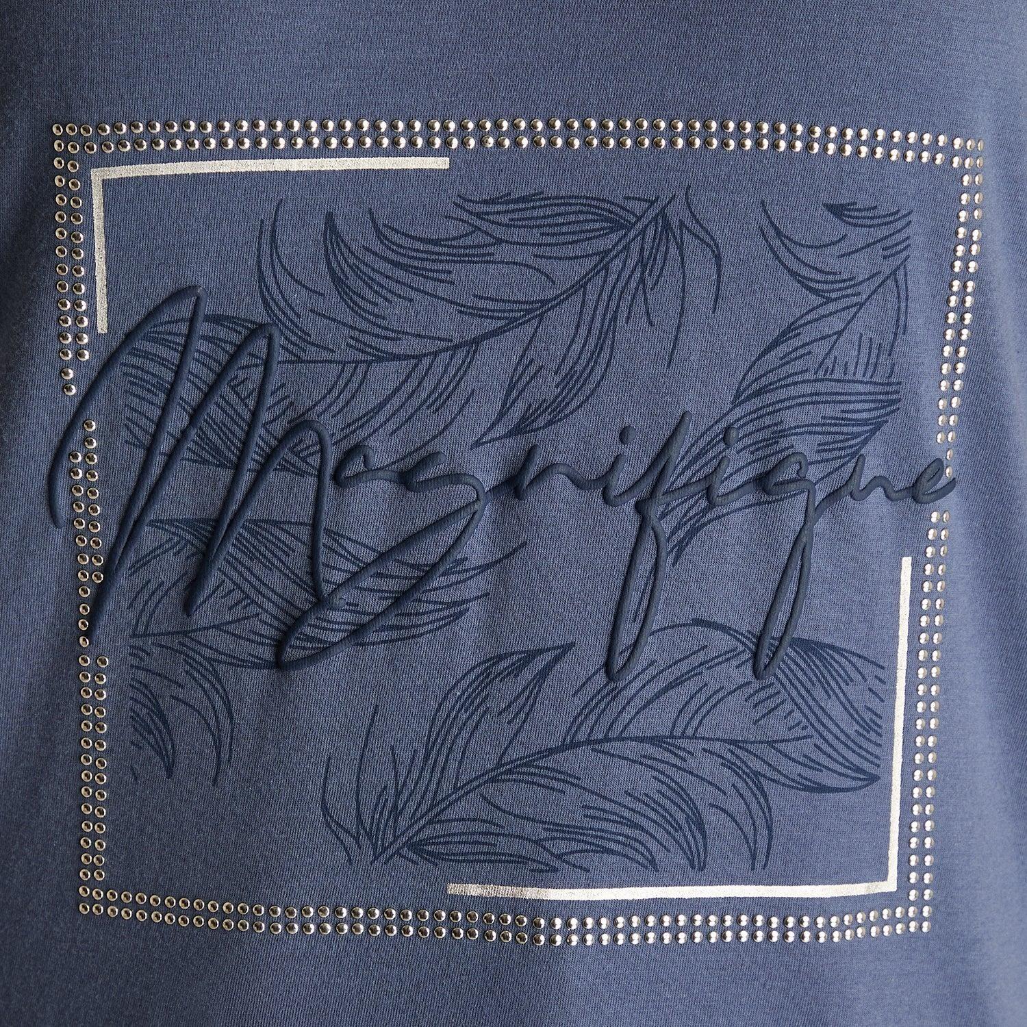 Polera Índigo con Estampado Frontal y Escote en V-2