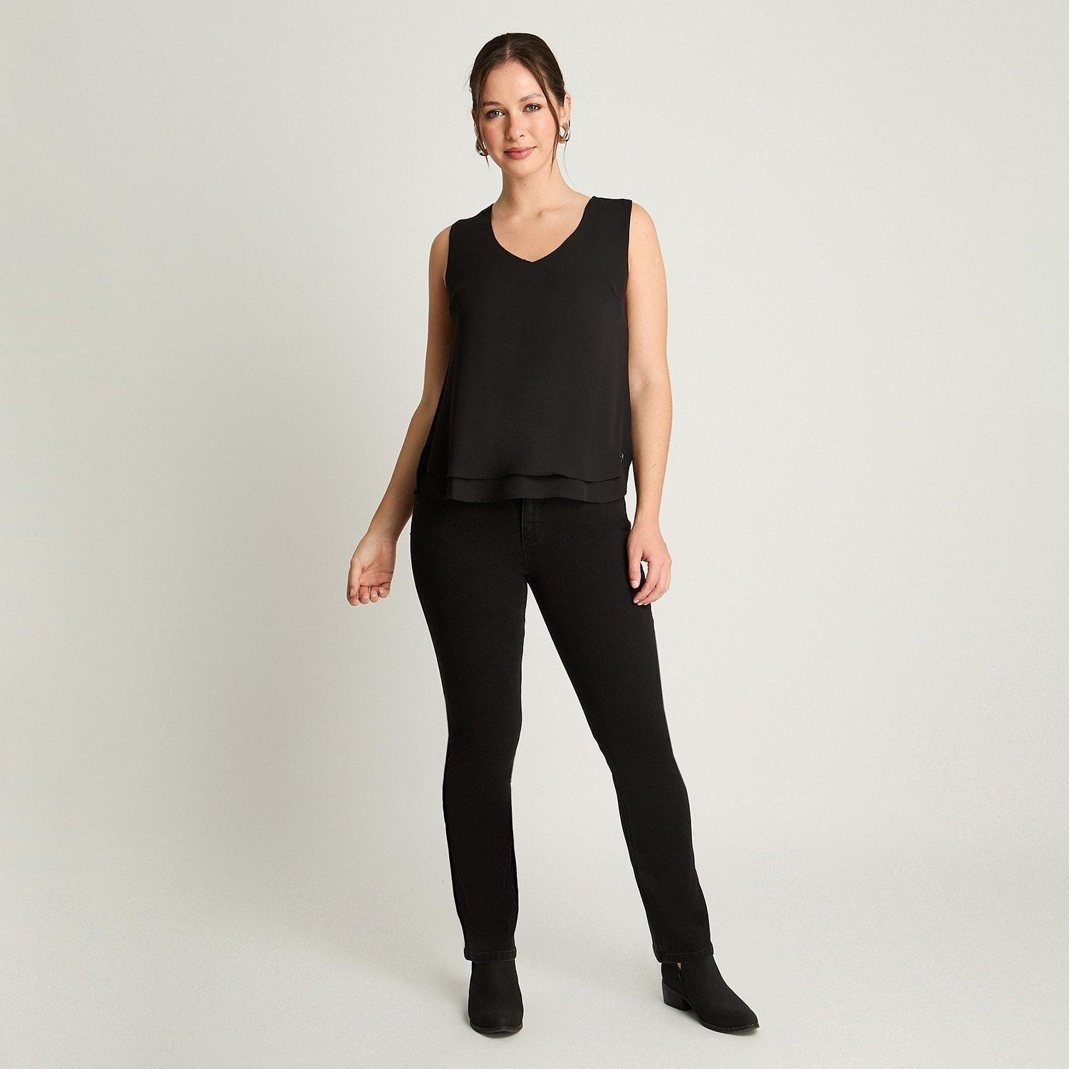 Blusa Sin Mangas Con Capas Negro-3