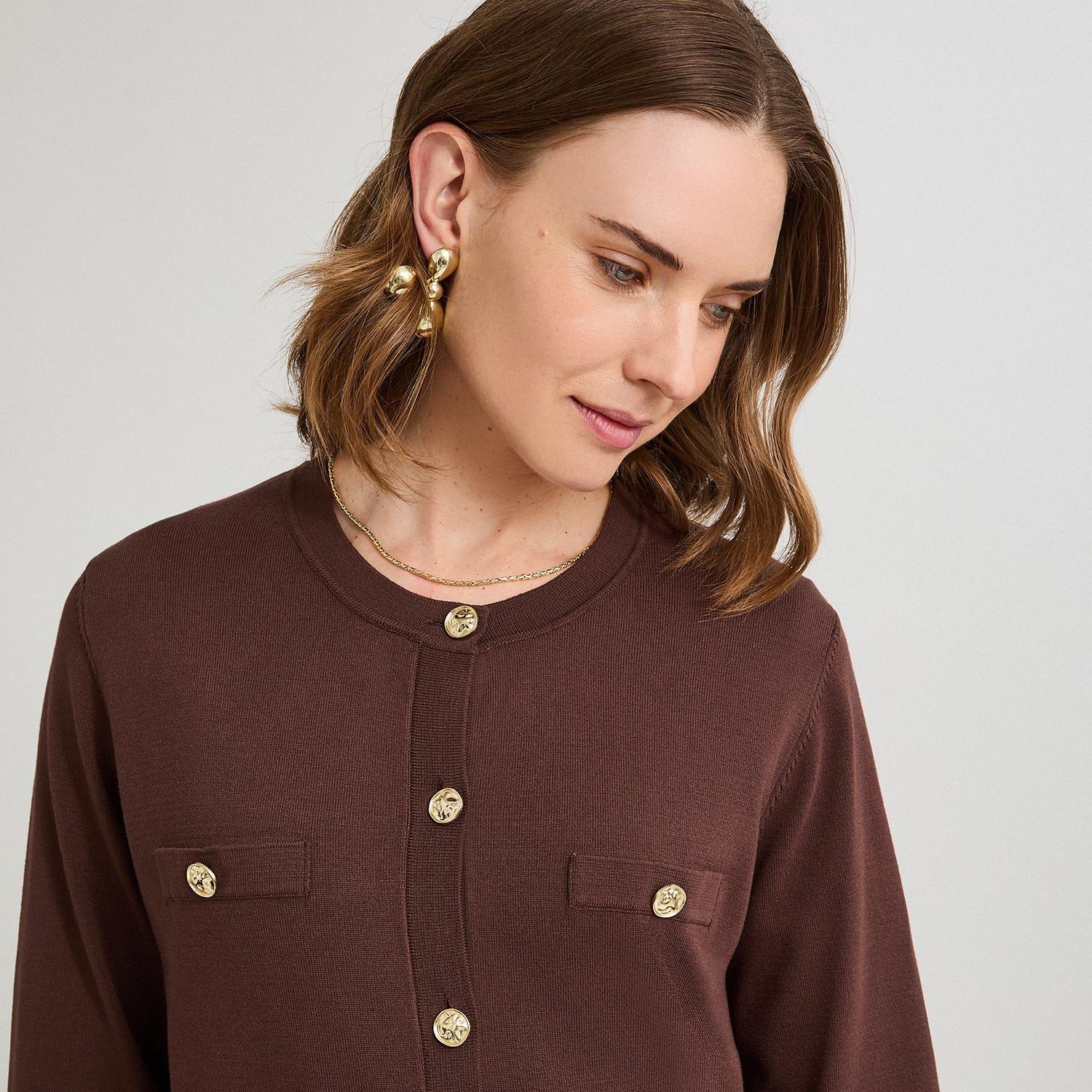 Cardigan Escote Redondo con Bolsillos Falsos Café-2