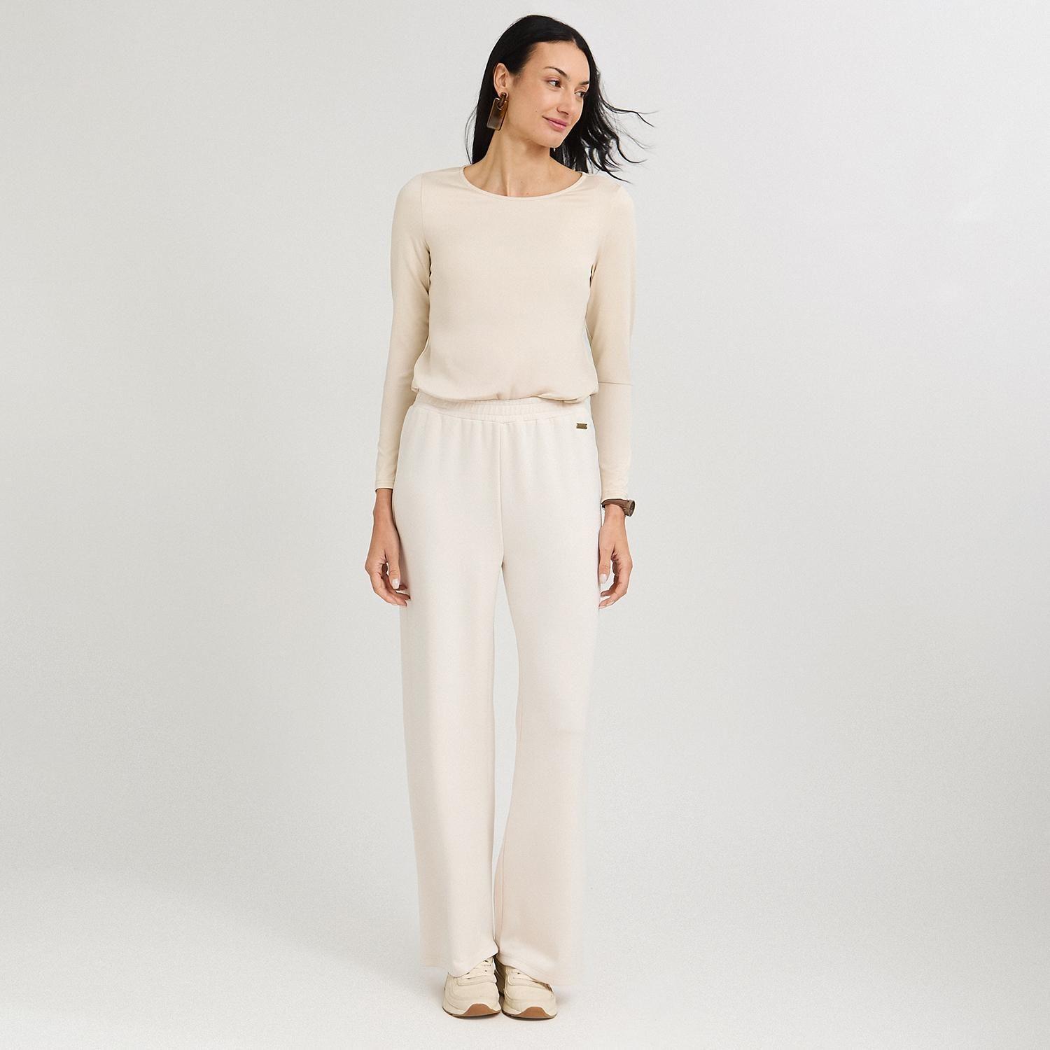 Pantalón Sport Palazzo Pretina Elasticada Beige-3
