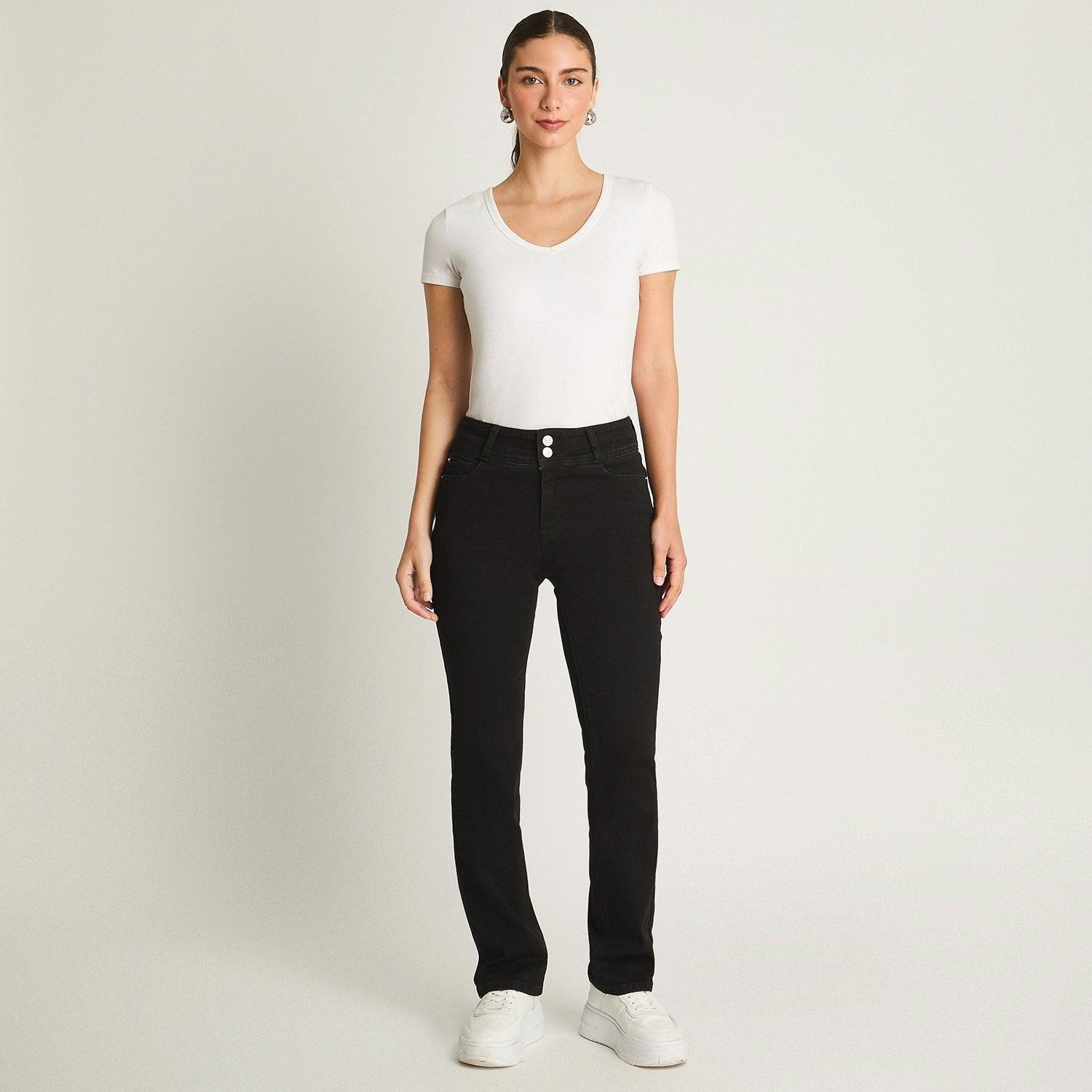 Jeans Recto 5 Bolsillos Push Up Negro-3