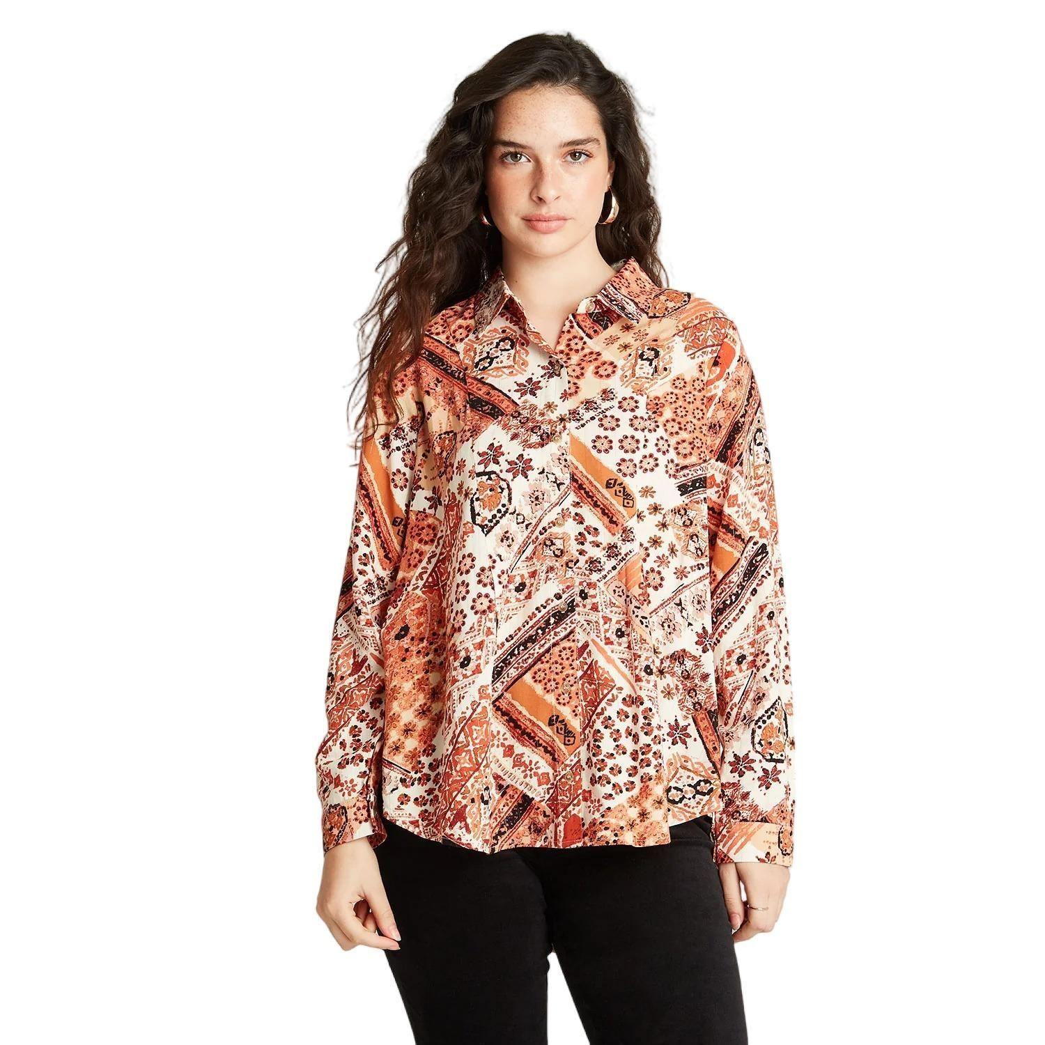 Blusón High Y Low Con Estampado De Lurex Terracota-0