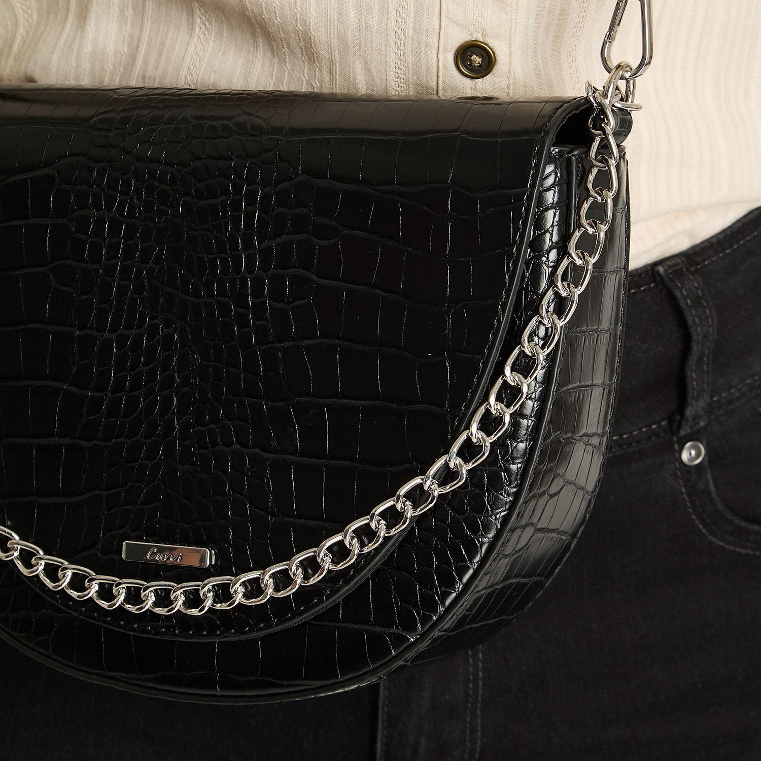 Cartera Rigida Texrurizada Con Strap Negro-2
