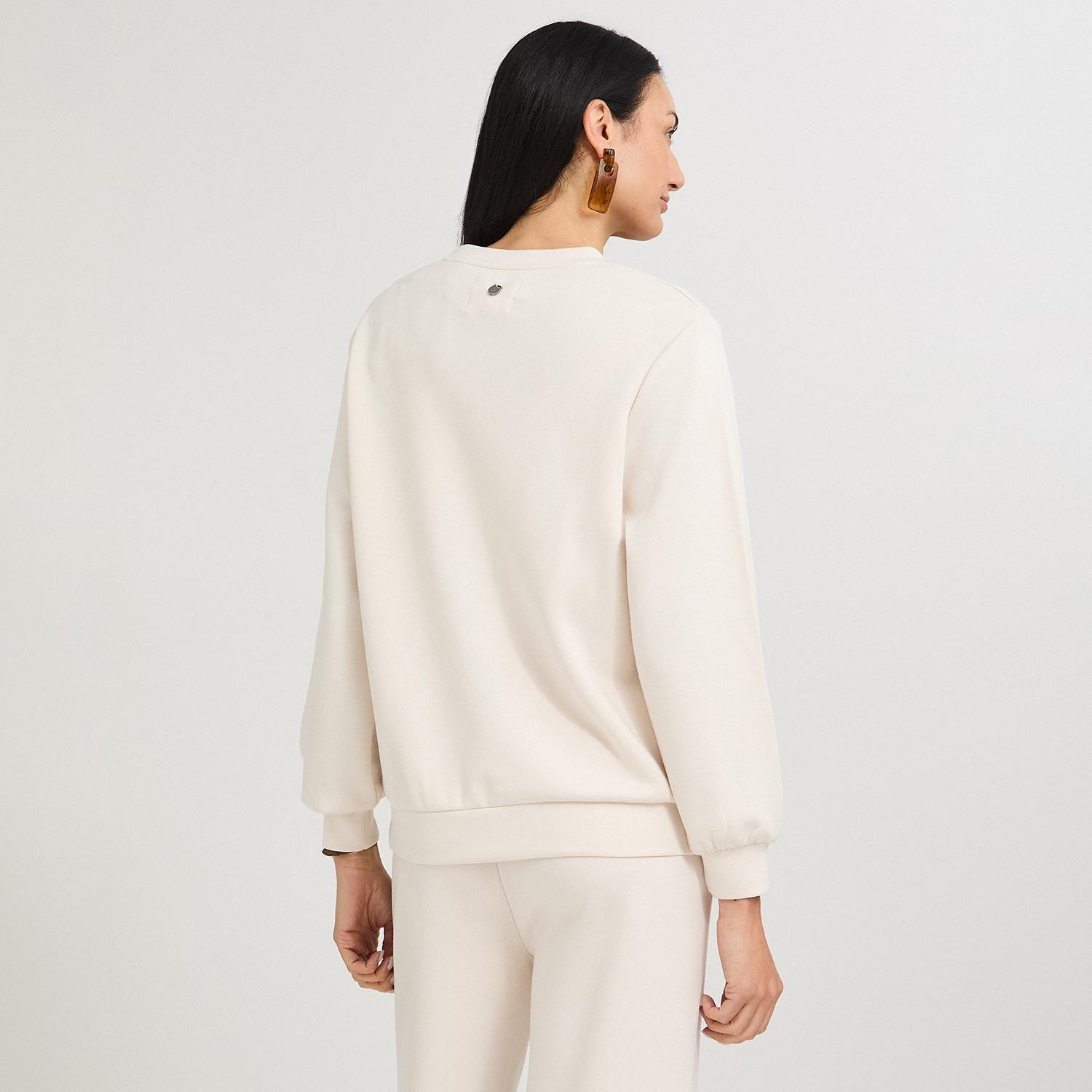 Polerón Algodón Escote Redondo Bordado Beige-1