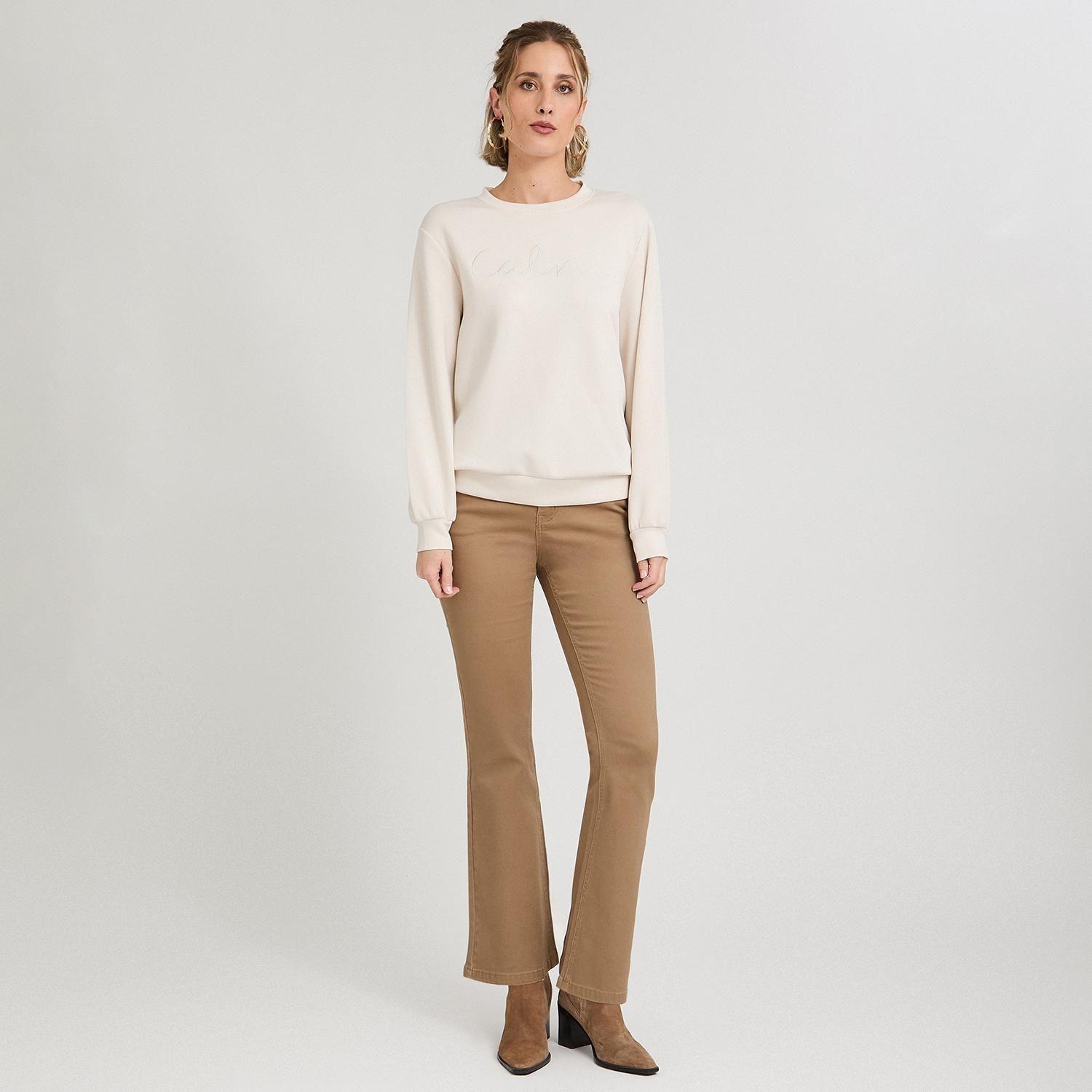 Polerón Algodón Escote Redondo Bordado Beige-6
