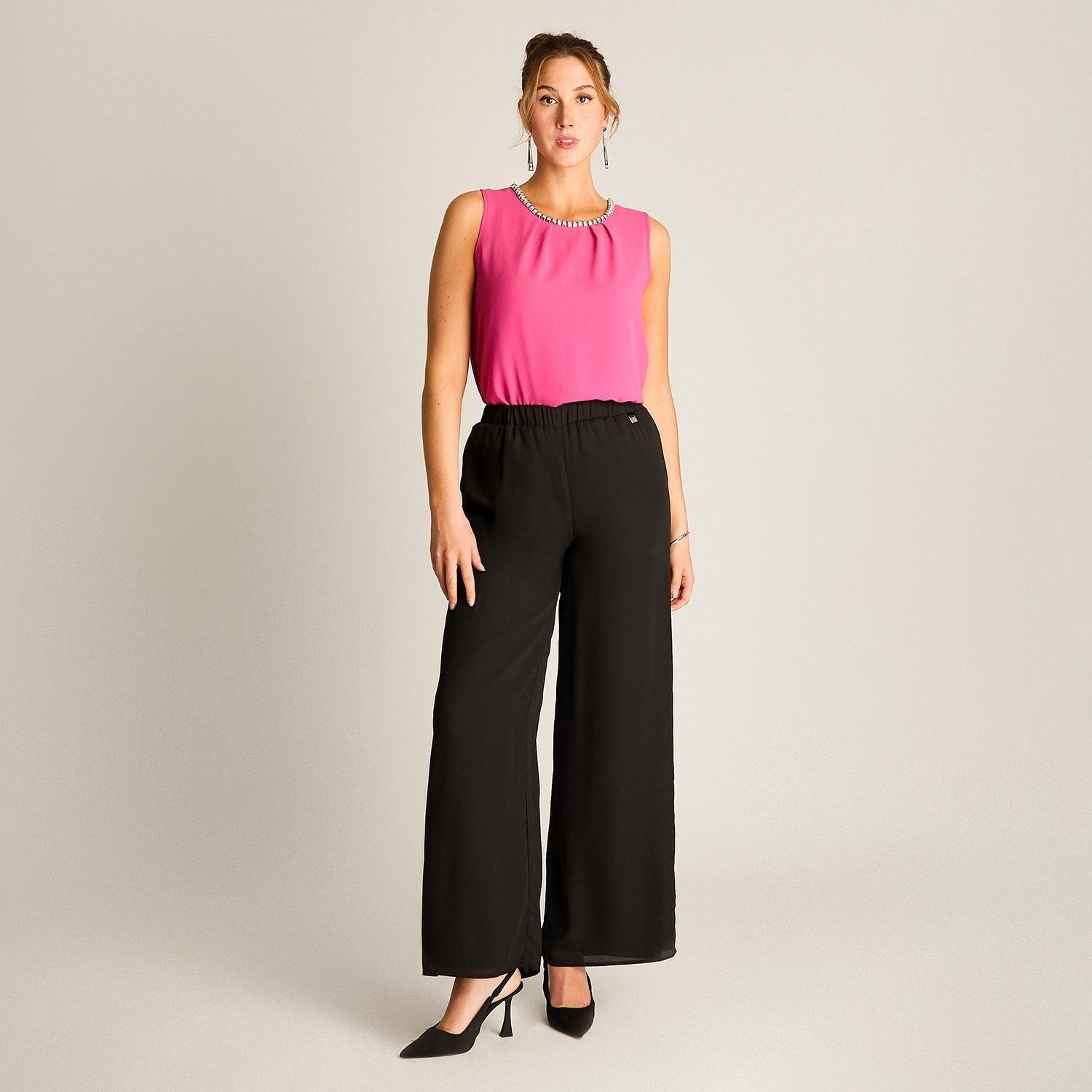 Pantalón Palazzo Elegancia Floral Negro-3