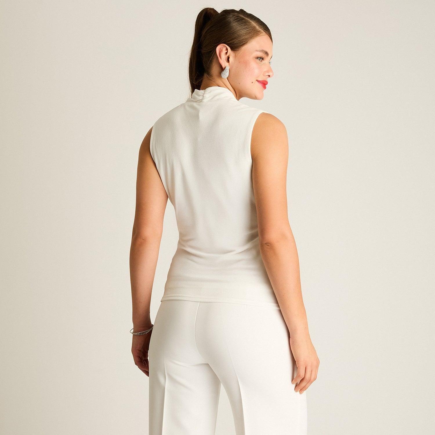 Polera Asimétrica Crudo con Drapeado Lateral-1