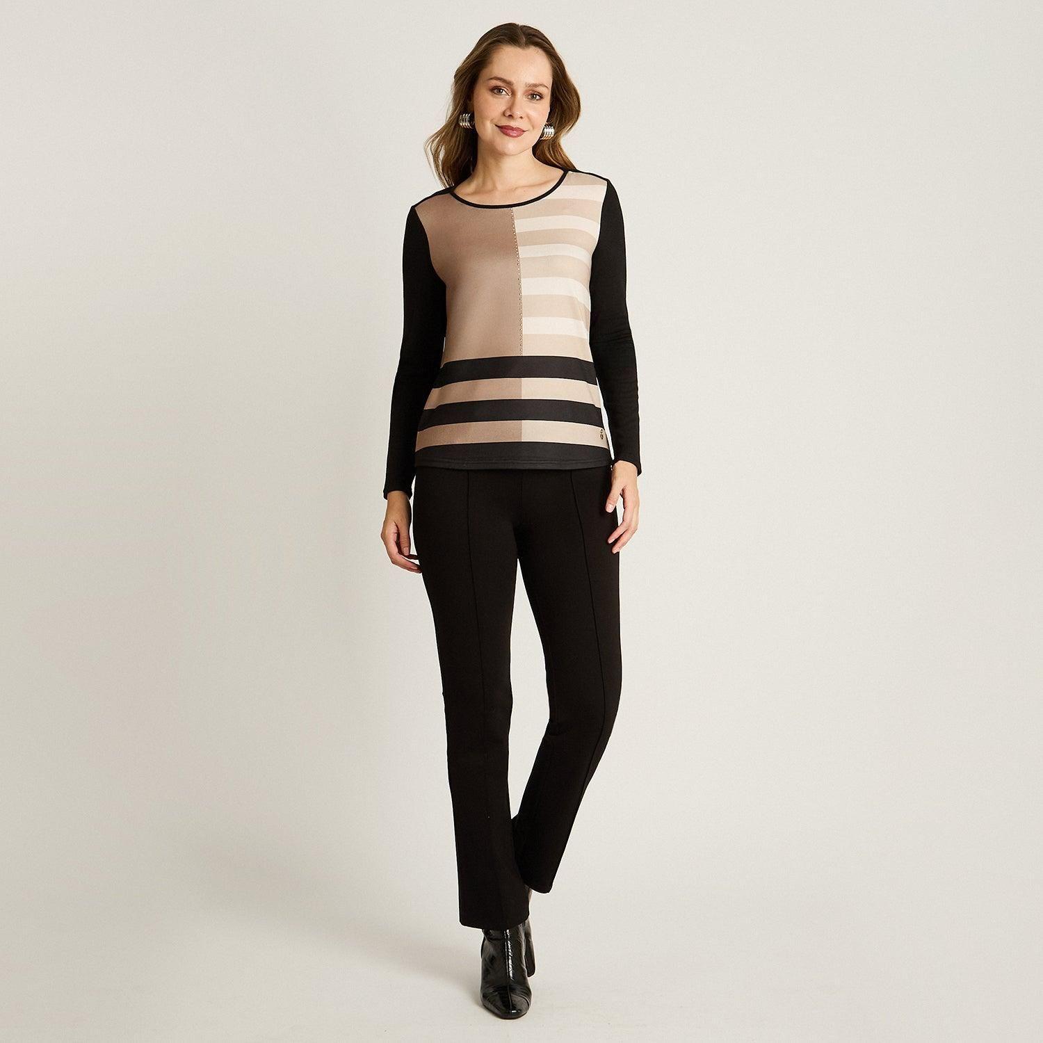 Polera Negra Lanilla Manga Larga Color Block-3