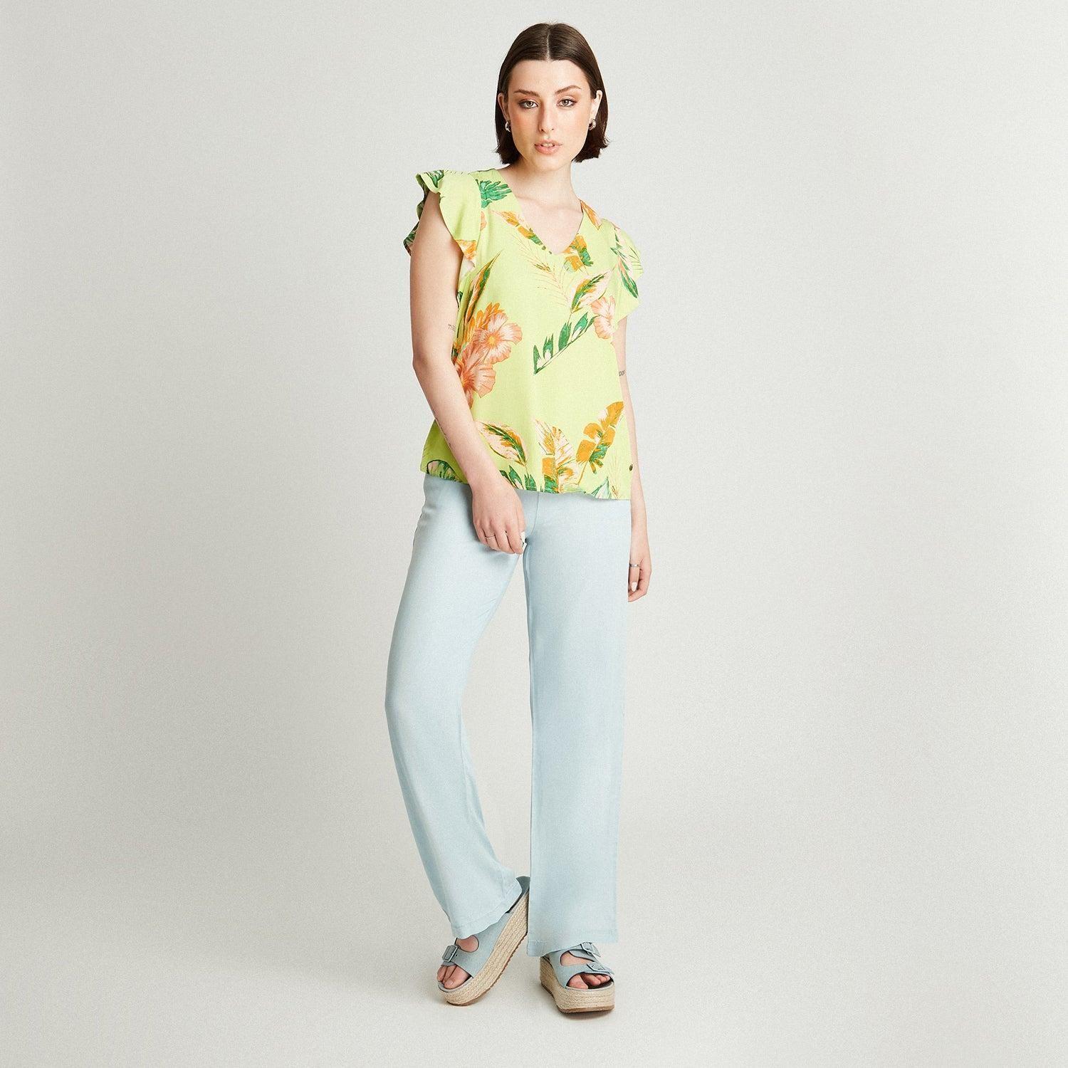 Blusa Pistacho Manga Corta Estampado Cuello V-3