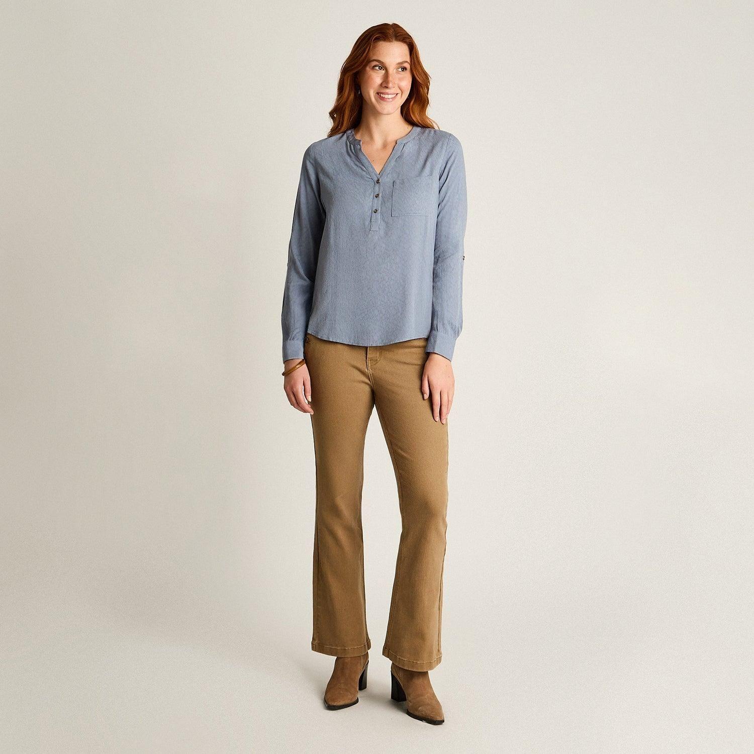 Blusa Indigo Manga Larga Elasticidad Nula Sin Forro Calce Normal Tela Plano-3