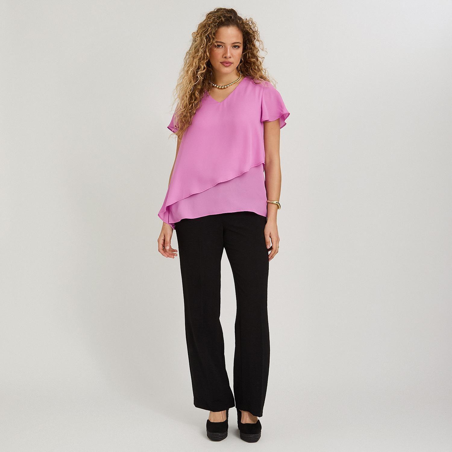 Blusa Escote V con Capas Rosado-3