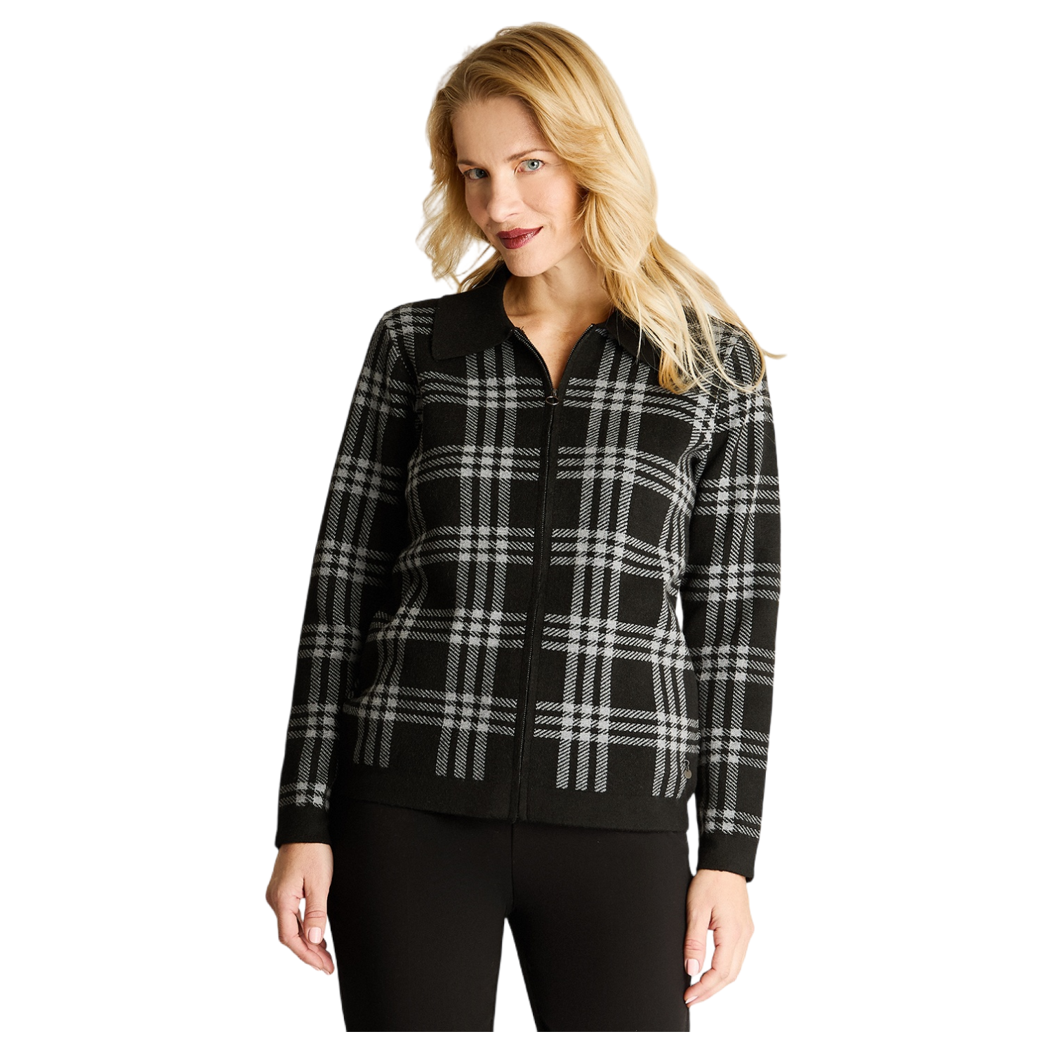 Cardigan Con Cierre Escoces Negro-0