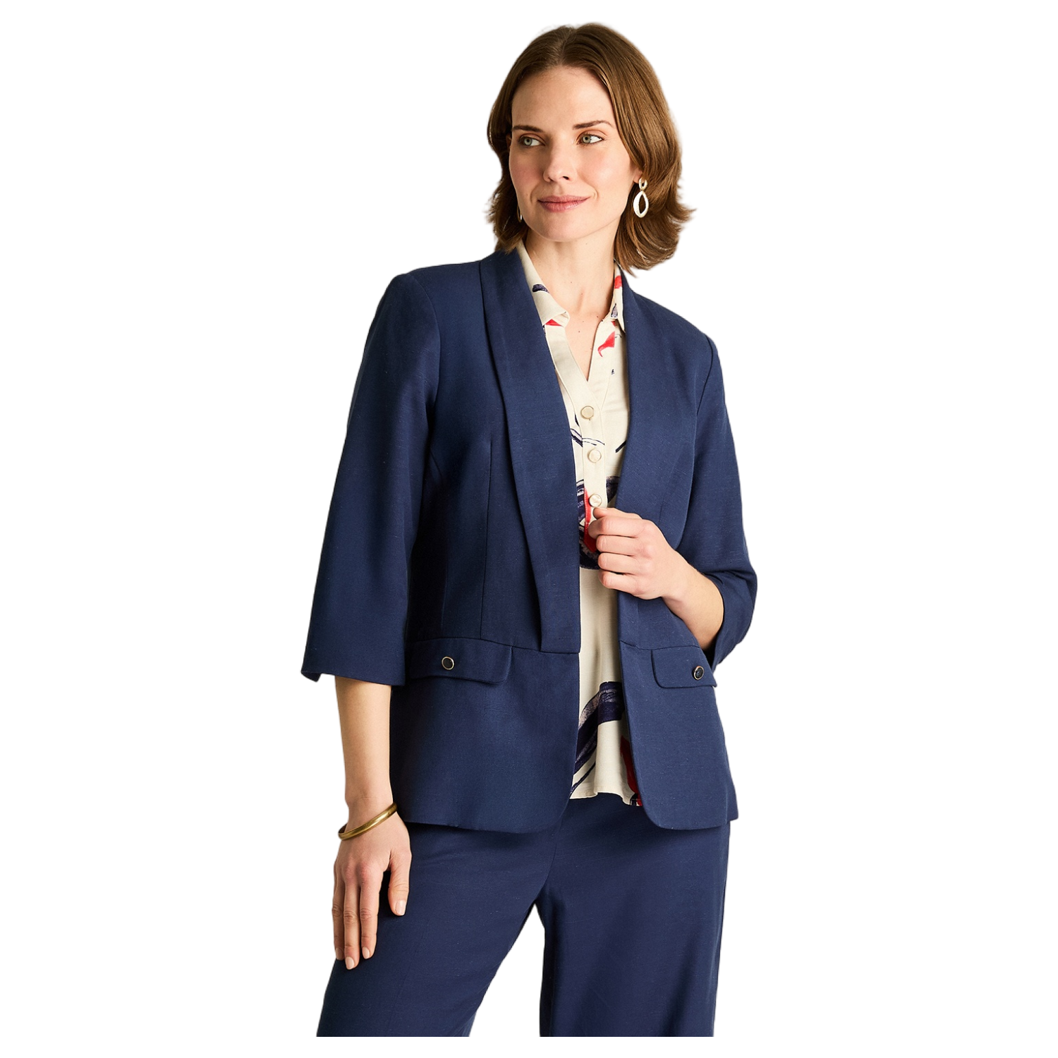 Blazer Azul Manga 3/4 Lino-0