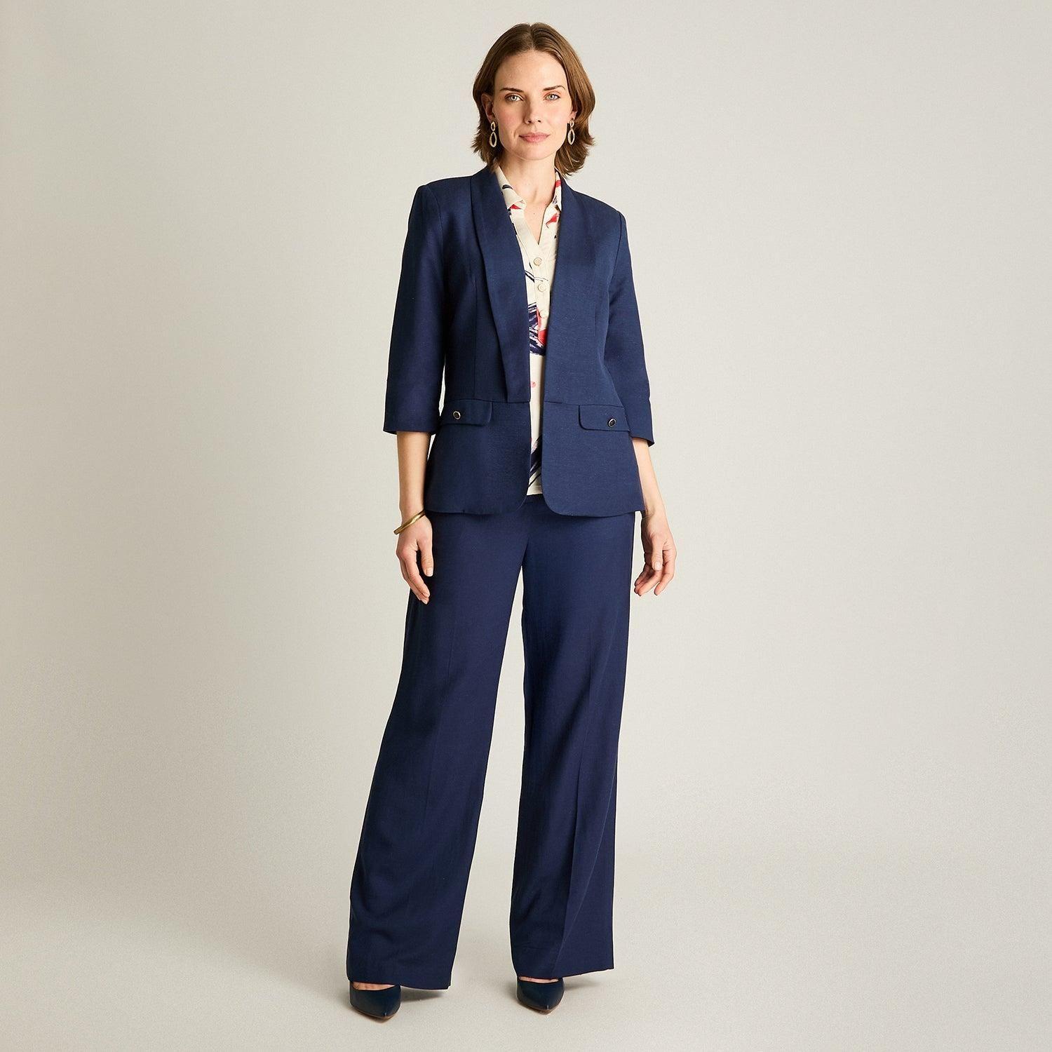 Blazer Azul Manga 3/4 Lino-3