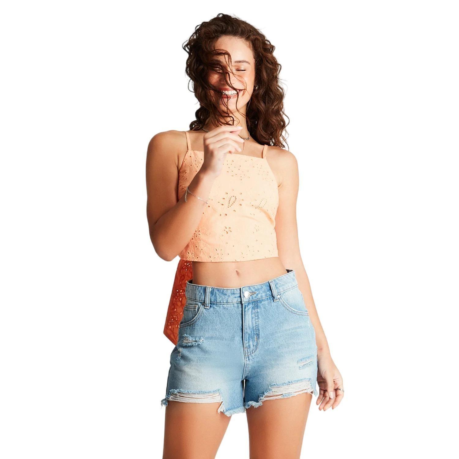 Blusa Naranjo Broderie Amarre En Espalda-0