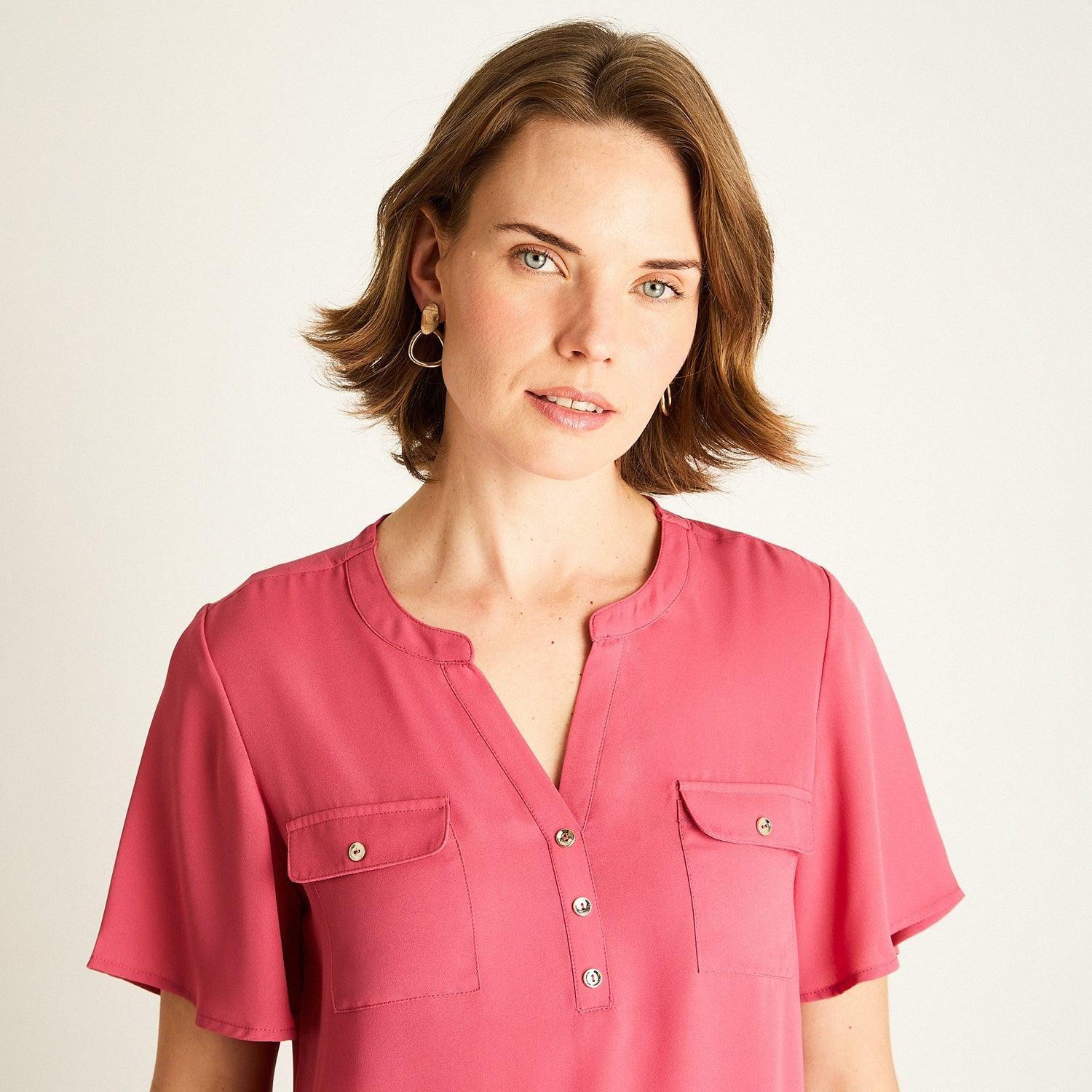 Blusa Rosado con Bolsillos Frontales-2