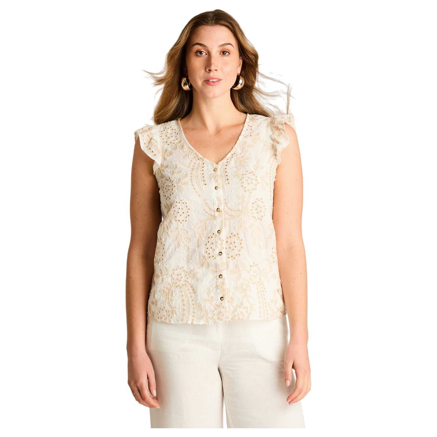 Blusa Beige Broderie con Volantes-0