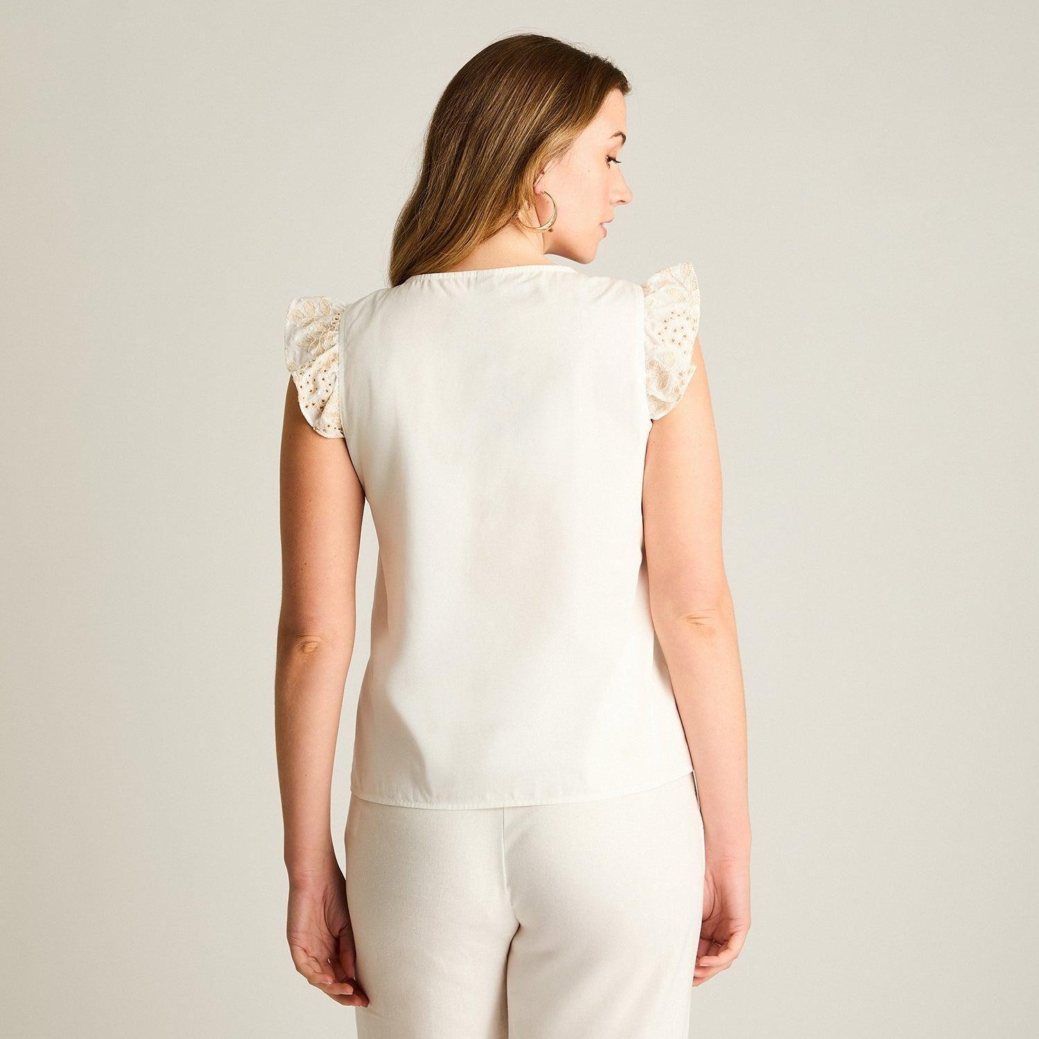 Blusa Beige Broderie con Volantes-1