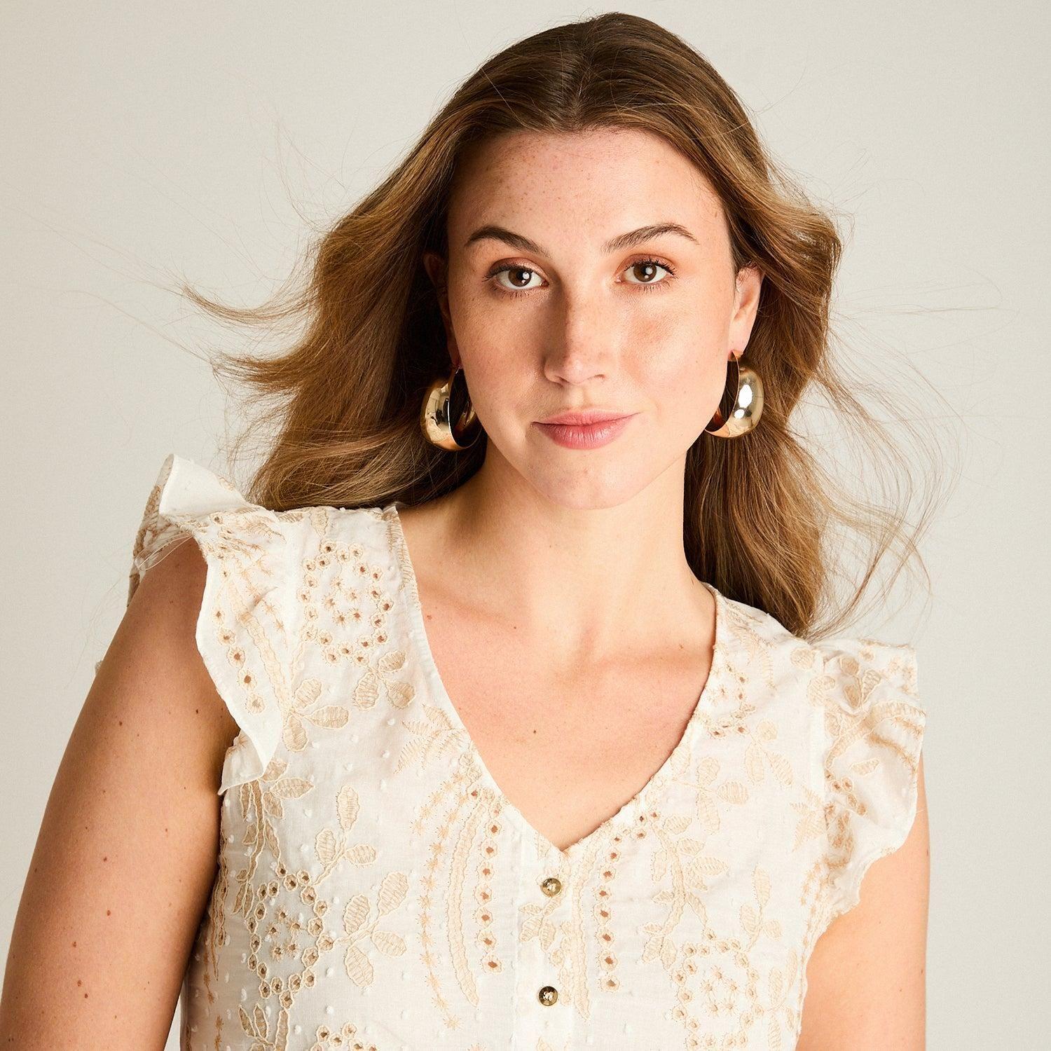 Blusa Beige Broderie con Volantes-2