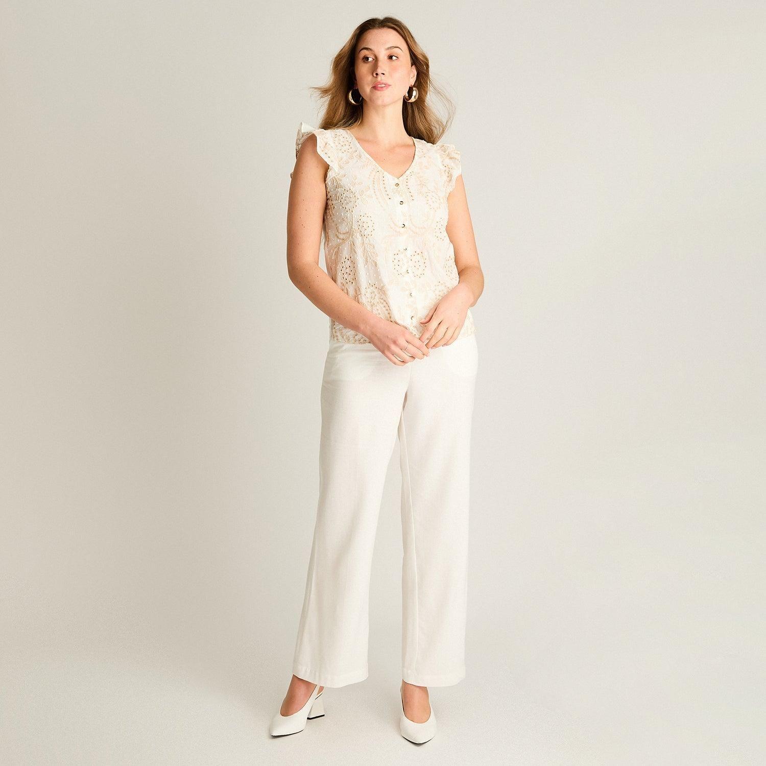Blusa Beige Broderie con Volantes-3