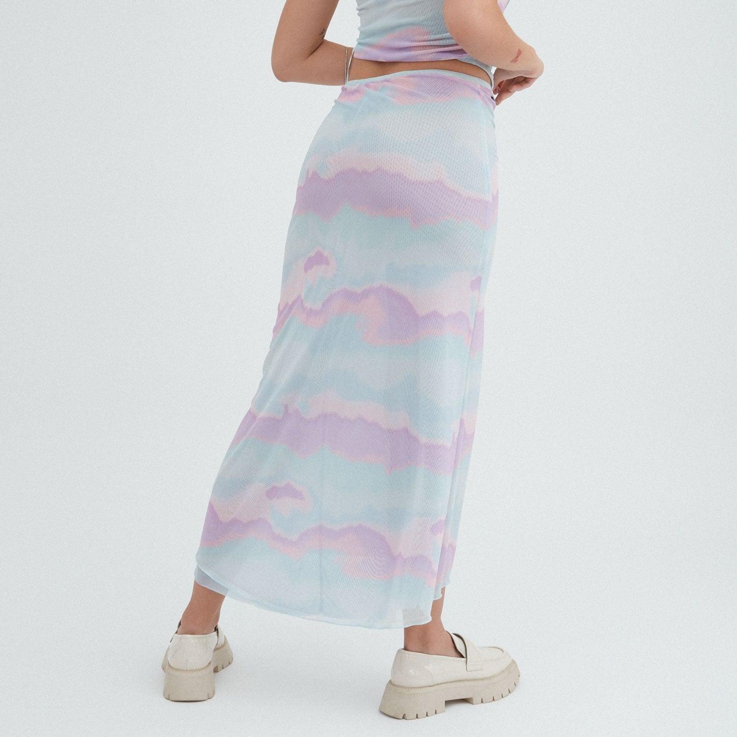 Falda Larga Mesh Celeste-2